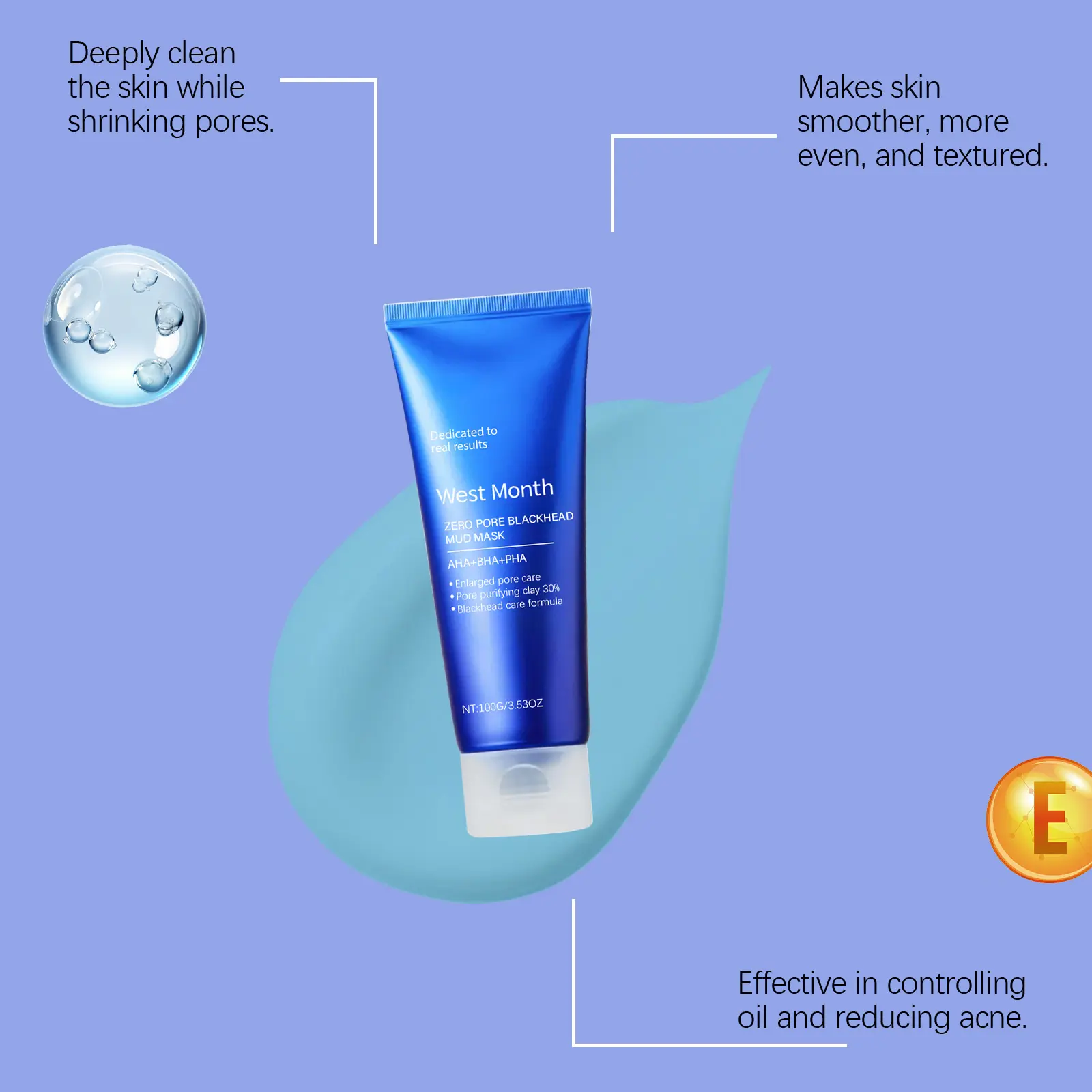 Blackhead Removal Mud Mask with Salicylic Acid - West&Month 8 blackheads mud mask clean oil reduce acne West Month 579 8650