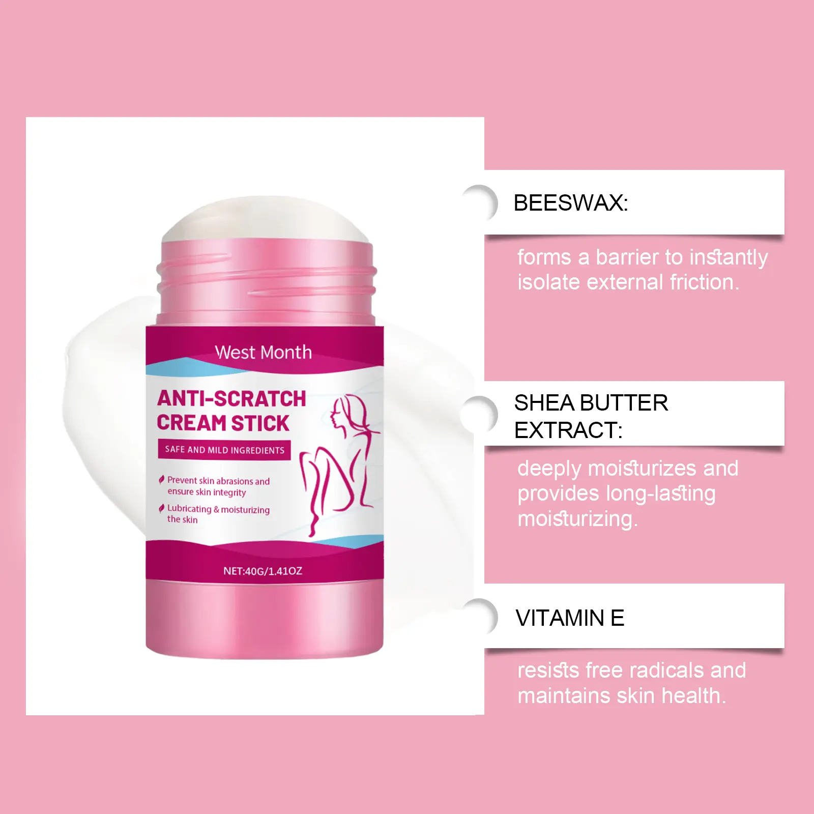 Anti-Friction Moisturizing Stick - Non-Greasy Chafing Protection - West Month 8 body anti friction bar moisturize refresh non greasy West Month 537 8201