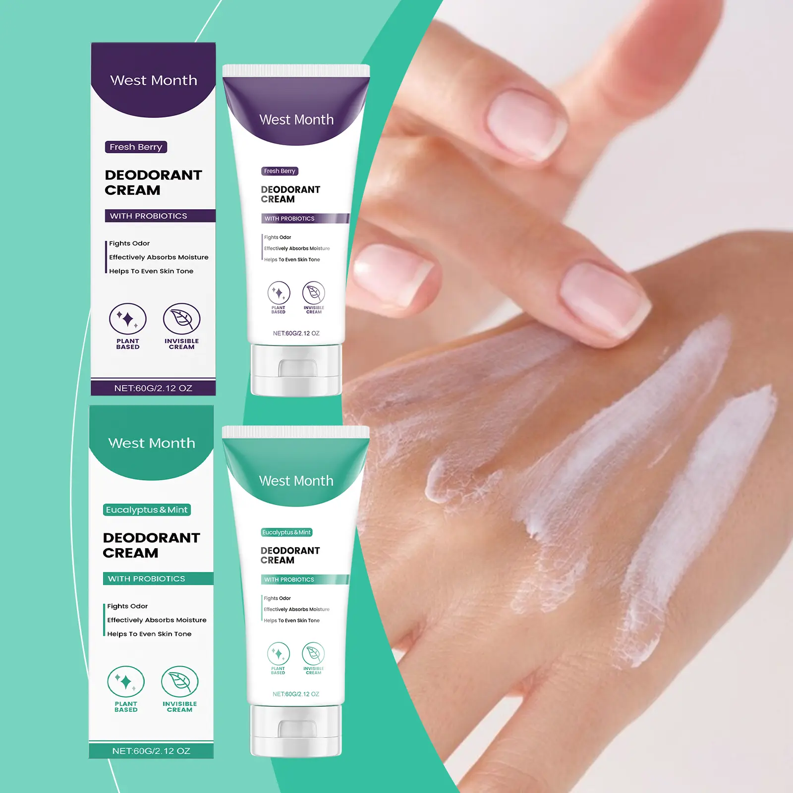 Body Odor Control Cream with Eucalyptus & Mint - West&Month 2 body care cream clean odor perspiration fragrance West Month 630 9164