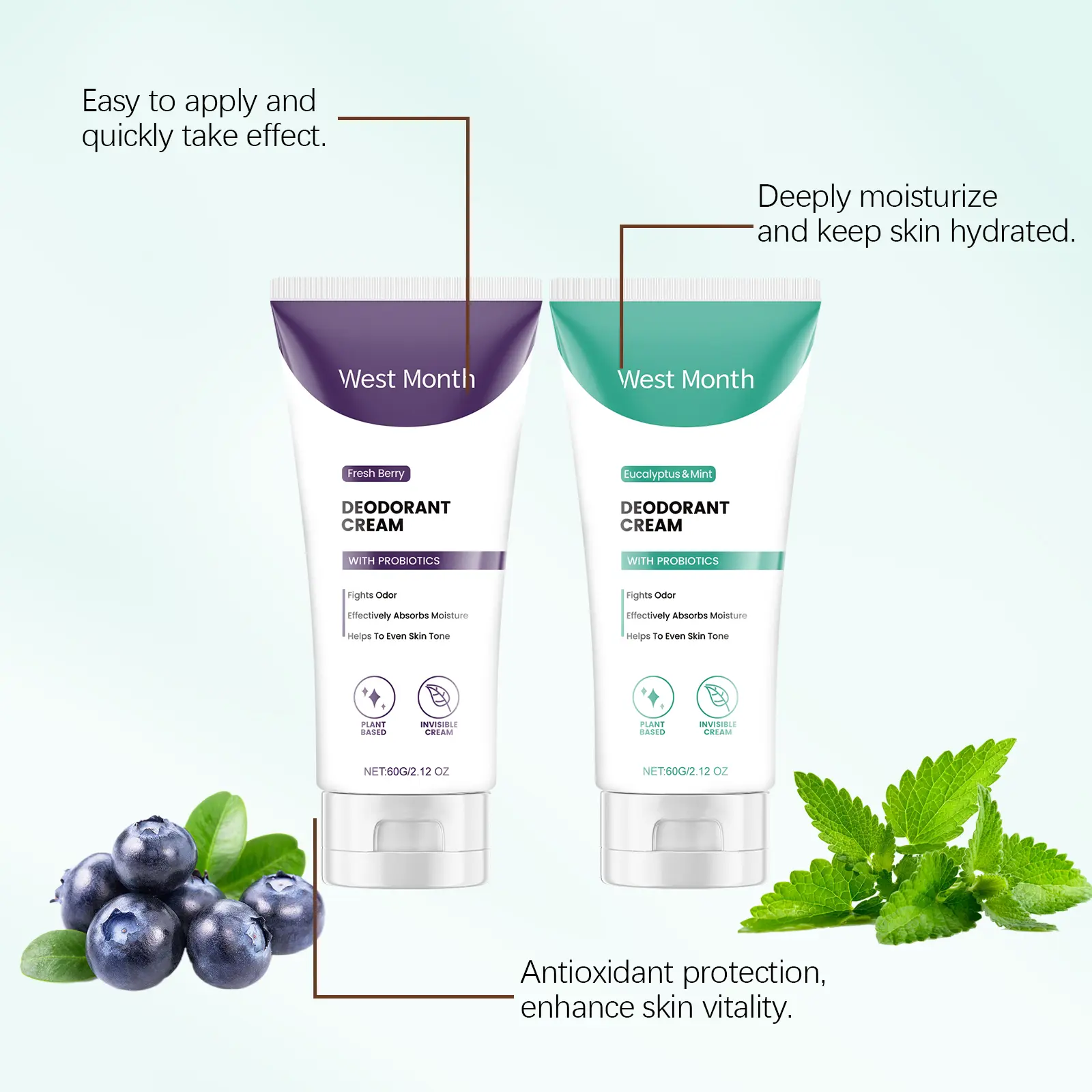 Body Odor Control Cream with Eucalyptus & Mint - West&Month 6 body care cream clean odor perspiration fragrance West Month 630 9165