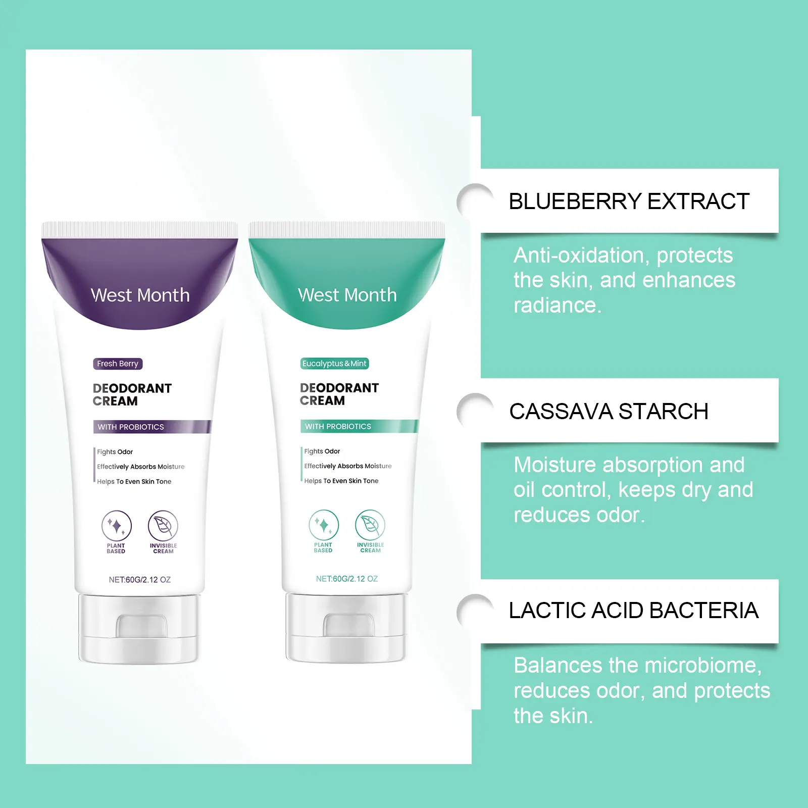Body Odor Control Cream with Eucalyptus & Mint - West&Month 8 body care cream clean odor perspiration fragrance West Month 630 9167