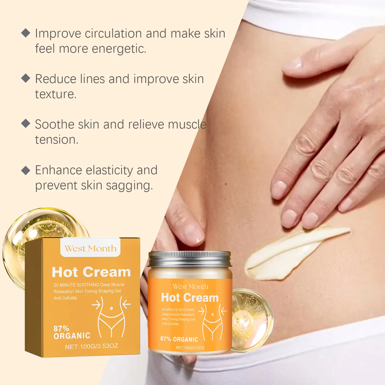Firming Body Cream for Skin Toning & Elasticity - West&Month 8 body care cream massage legs arms firming West Month 151 3012
