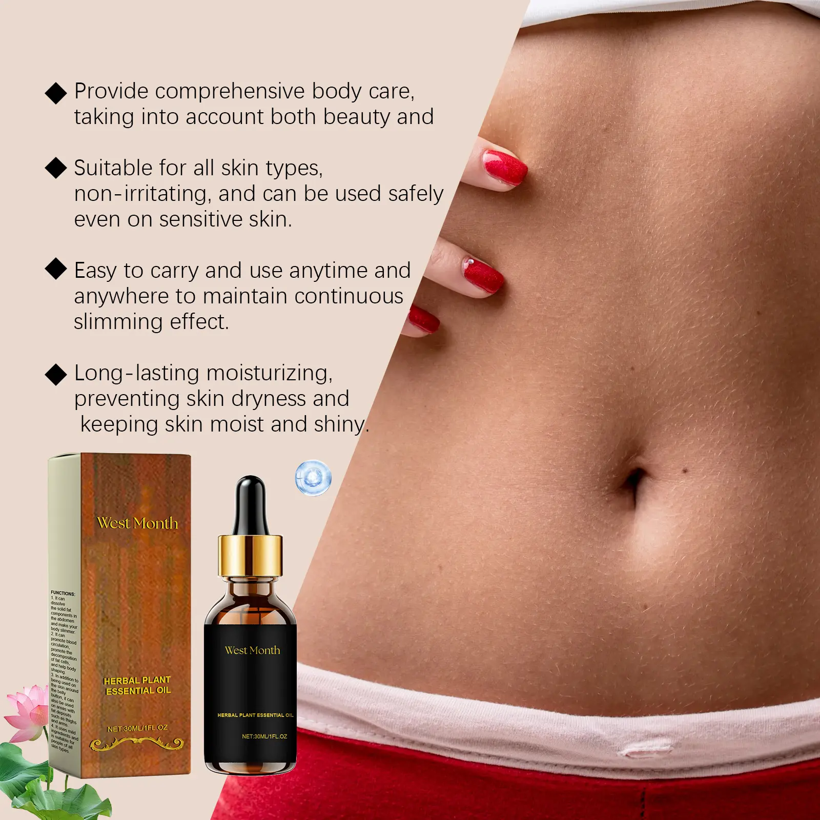 Body Massage Oil: Firming & Moisturizing Essence - West&Month 8 body care massage essence moisturize firming West Month 141 2881