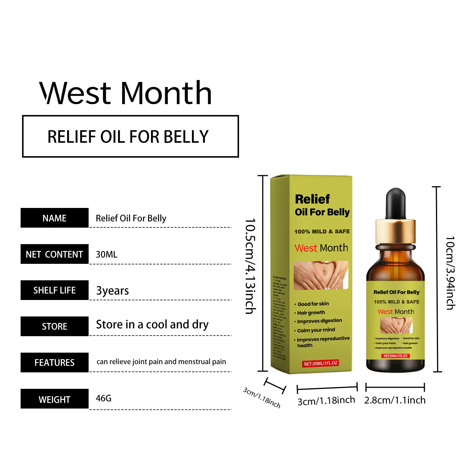 Body Care Essential Oil for Soothing Massage - West&Month 1 body care oil daily massage tummy upset West Month 105 2439