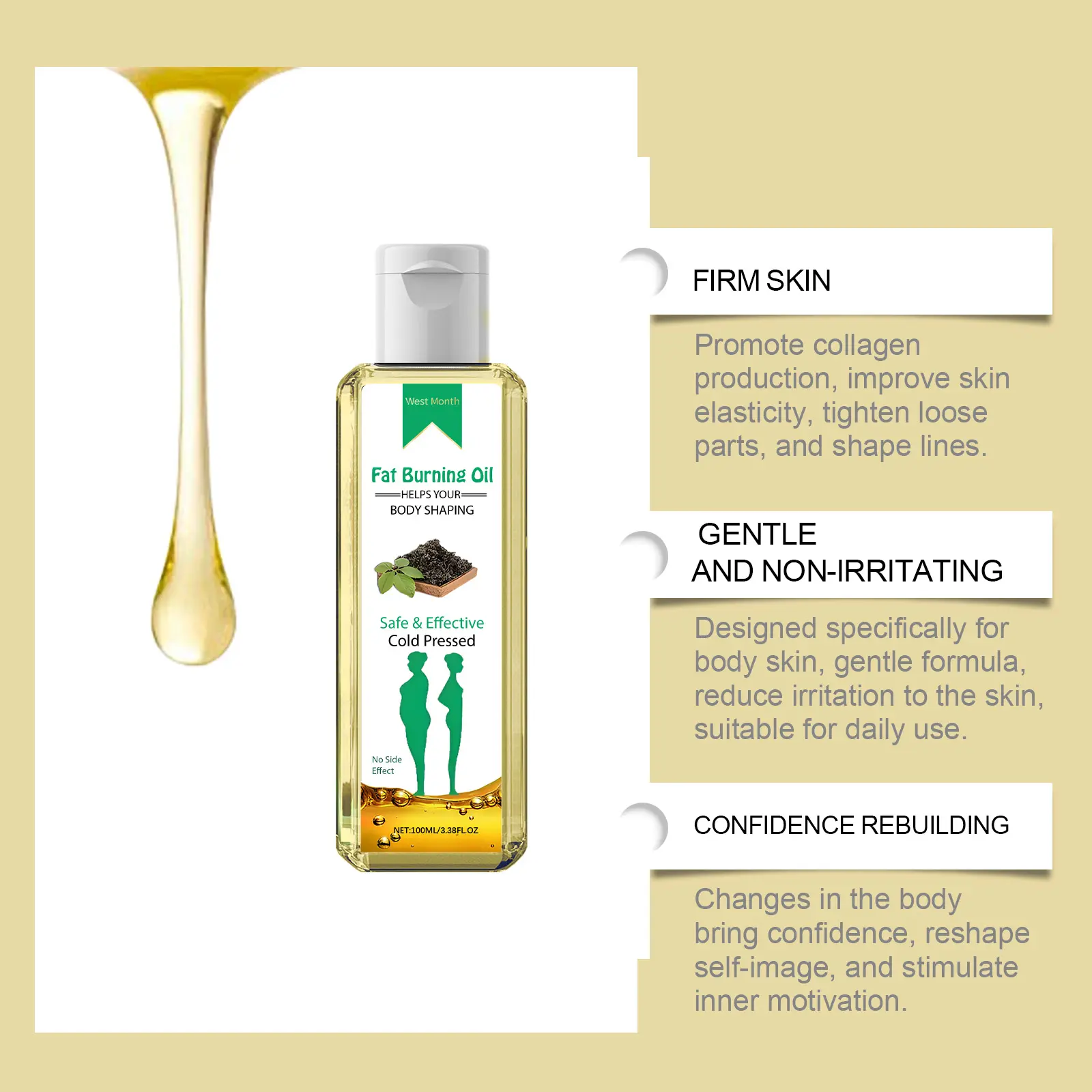 Body Firming Massage Oil with Vitamin E & Peppermint - West&Month 8 body care oil firm massage moisturize daily West Month 582 8682