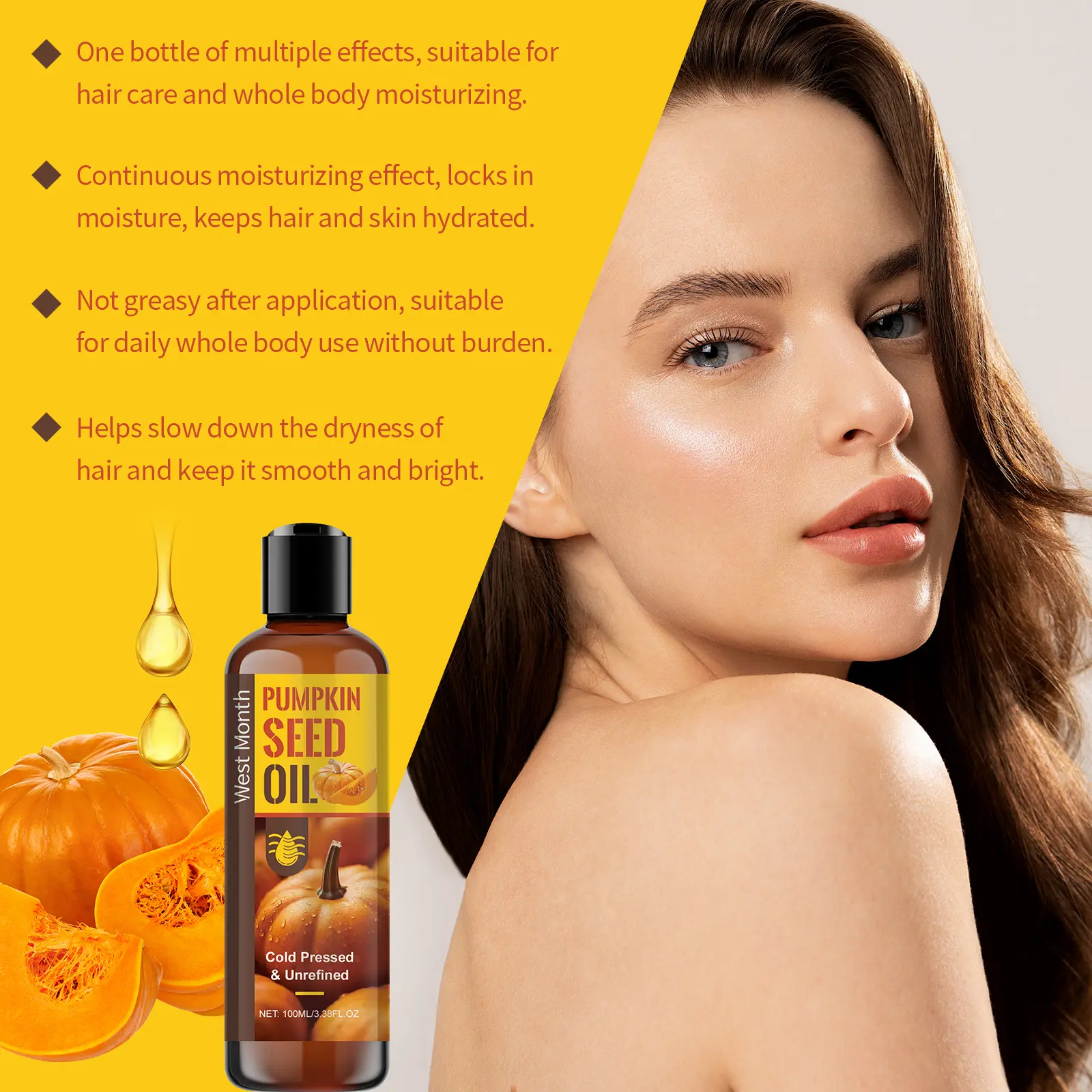 Body Care Oil for Moisturizing & Softening - West&Month 6 body care oil moisturize soften hair West Month 079 2087