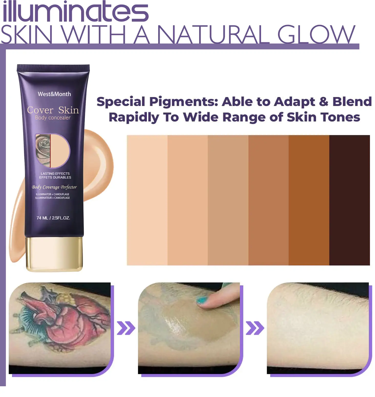 Waterproof Body Concealer for Tattoos and Scars - West&Month 6 body concealer waterproof cover tattoo scars West Month 012 1262