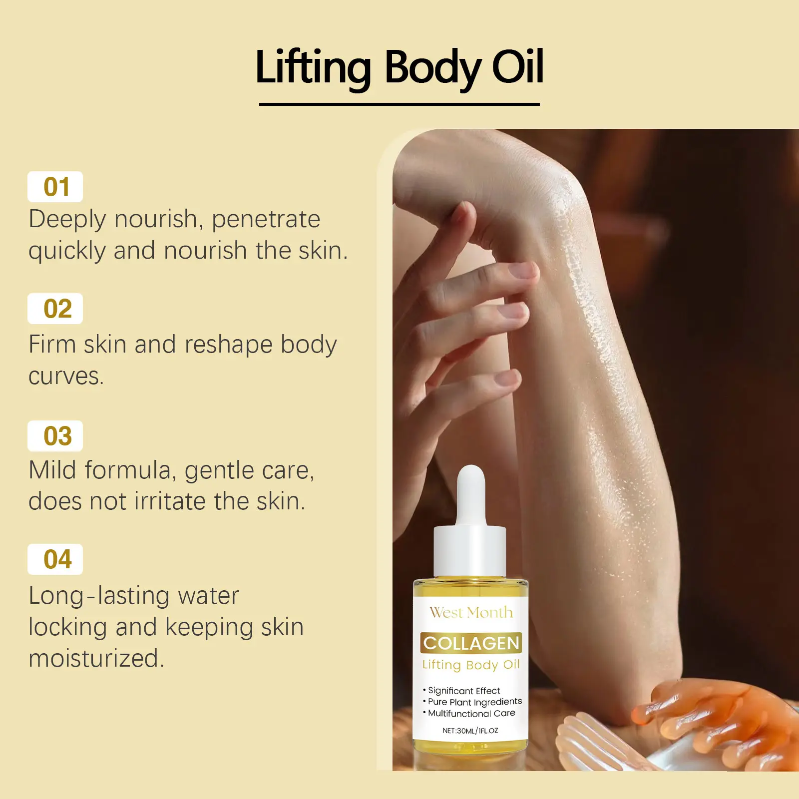 West&Month Body Essence Oil for Delicate Skin with Collagen 5 body essence oil nourish improve moisturize West Month 487 7464