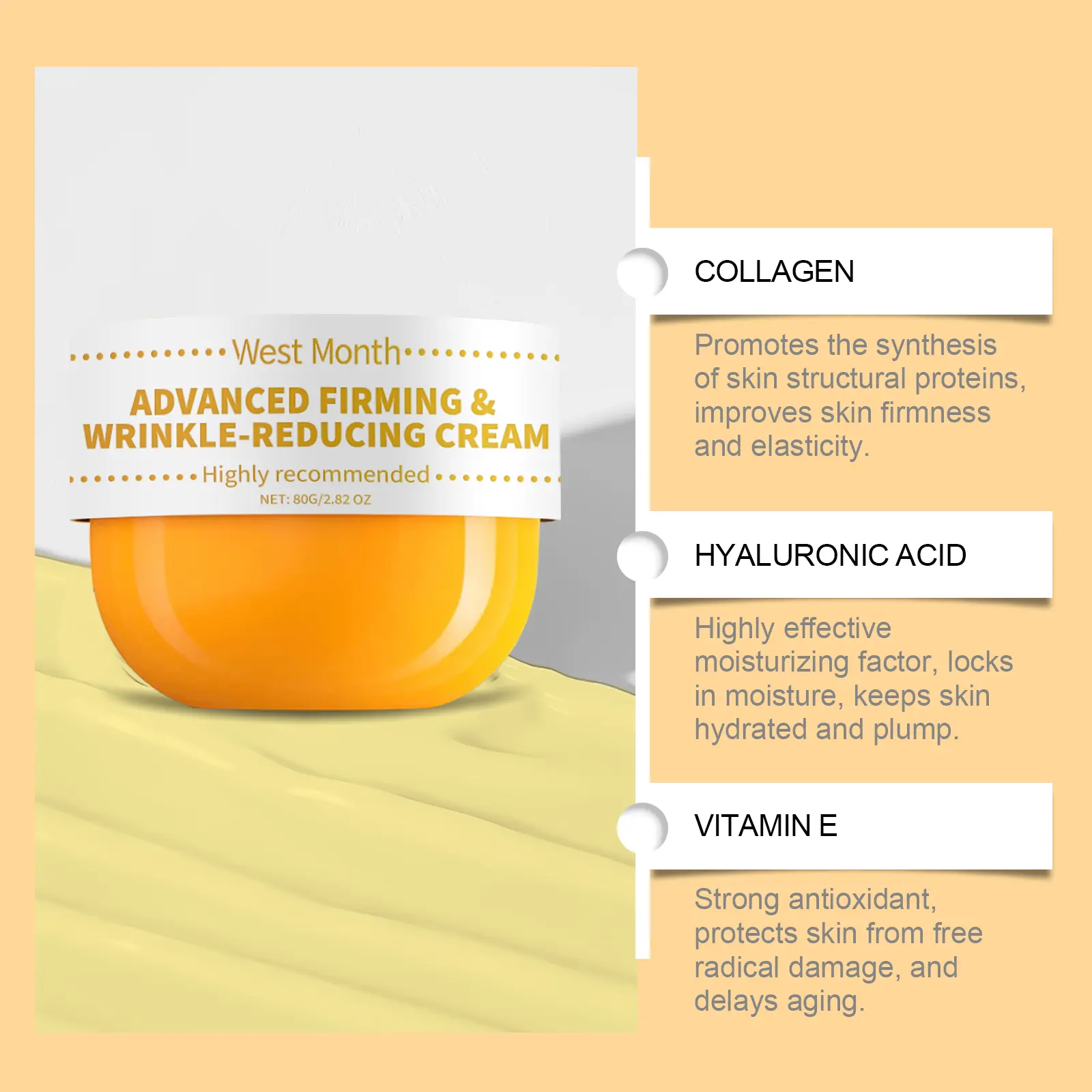 Body Firming Cream with Hyaluronic Acid & Vitamin E - West&Month 8 body firming cream gentle lift moisturize lazy West Month 549 8341