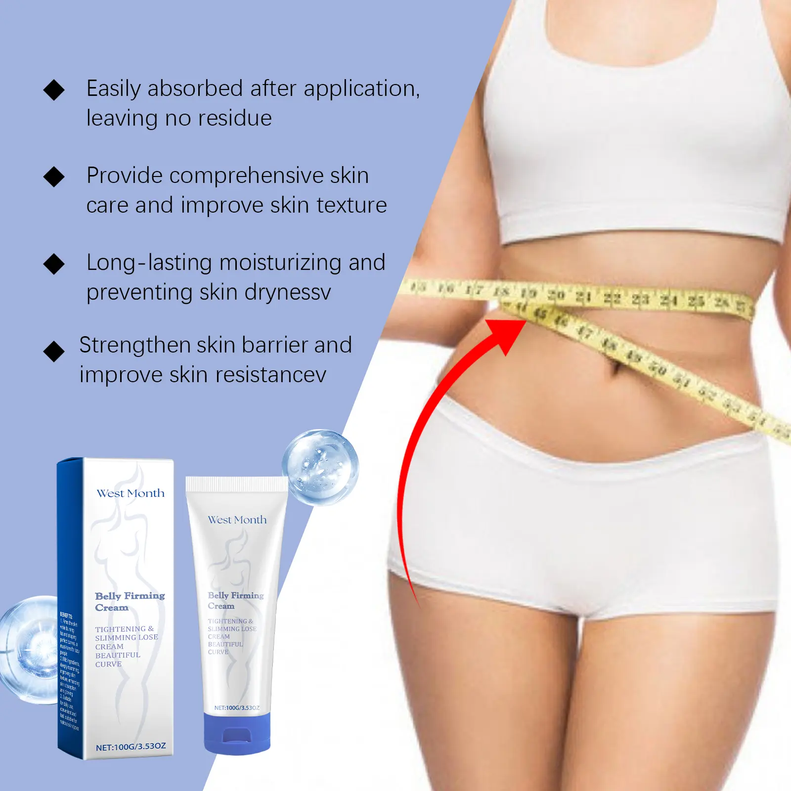 Lactic Acid Body Firming Cream for Skin Tightening - West&Month 5 body firming lactic acid shape sculpting lazy West Month 198 3580