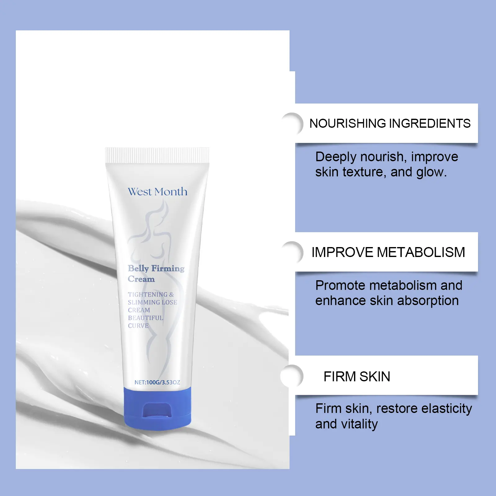Lactic Acid Body Firming Cream for Skin Tightening - West&Month 8 body firming lactic acid shape sculpting lazy West Month 198 3583