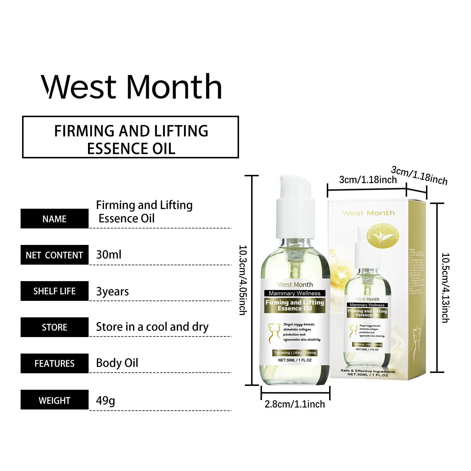 Firming Body Oil Skin Repair Essence for Moisturizing & Nourishing - West&Month 1 body firming oil massage nourish repair moisturize West Month 607 8924