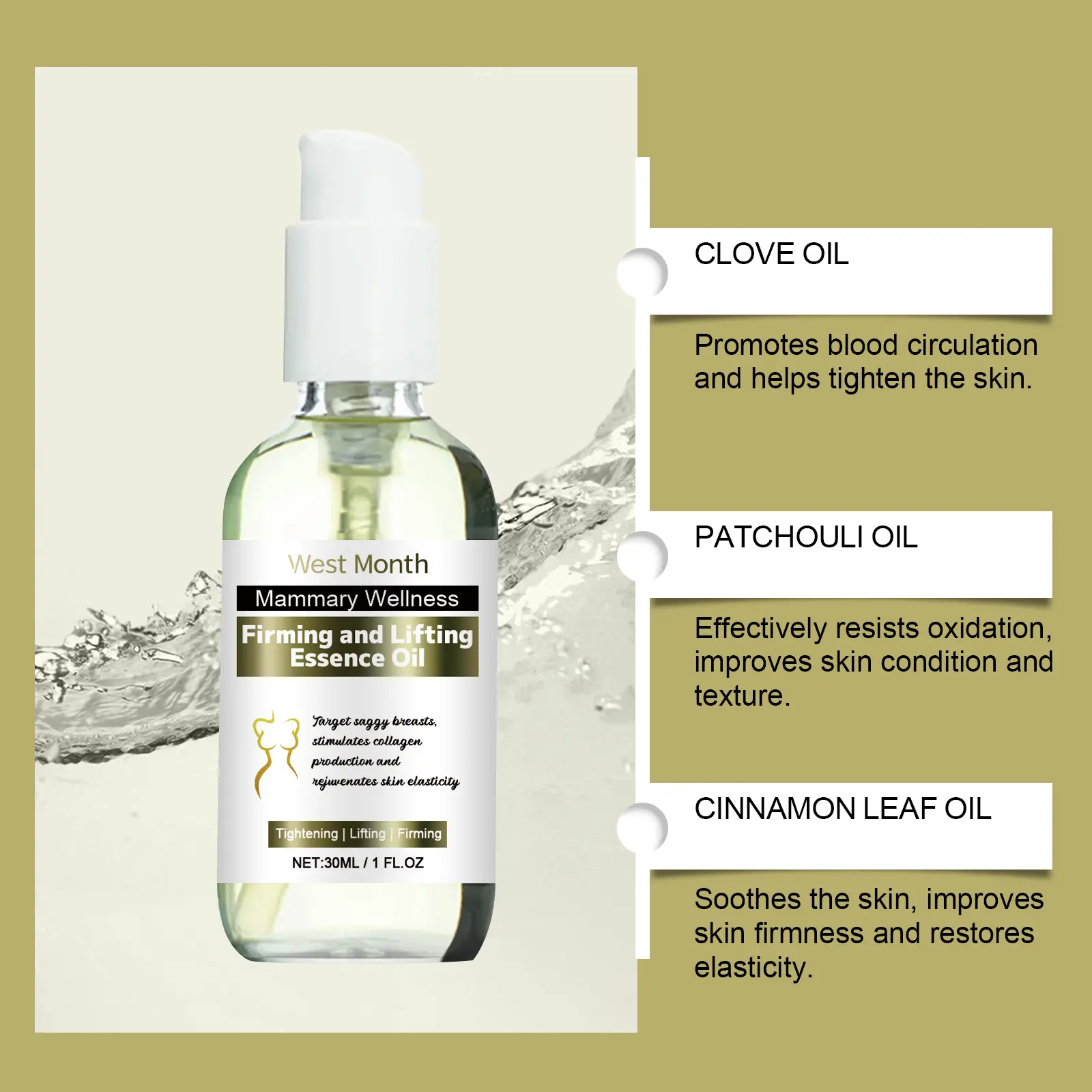 Firming Body Oil Skin Repair Essence for Moisturizing & Nourishing - West&Month 5 body firming oil massage nourish repair moisturize West Month 607 8926