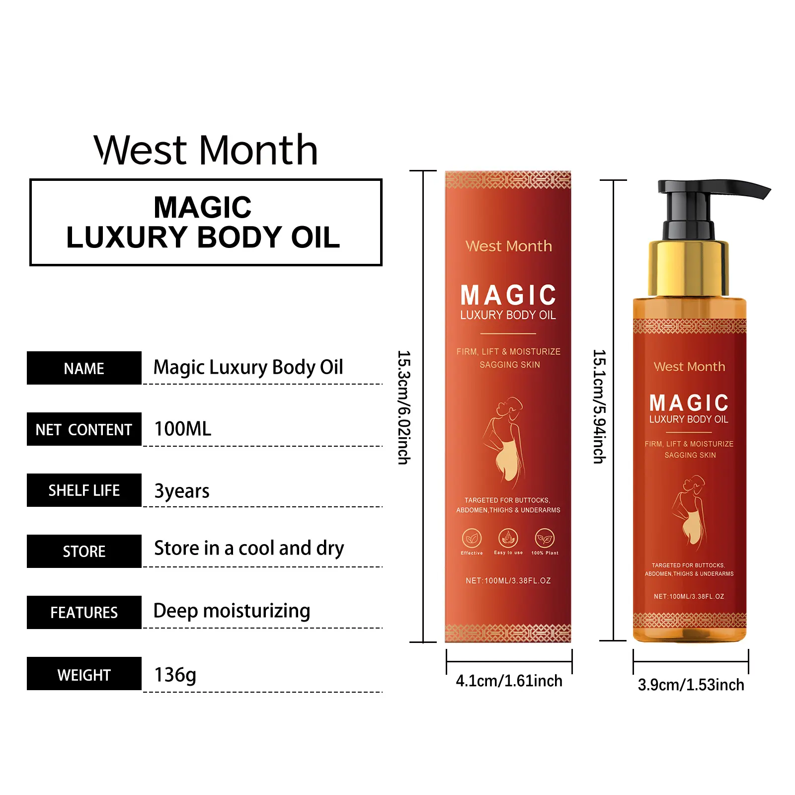 Body Firming Oil for Skin Tightening & Deep Moisturizing - West&Month 1 body firming oil moisturize soften tighten West Month 221 3876