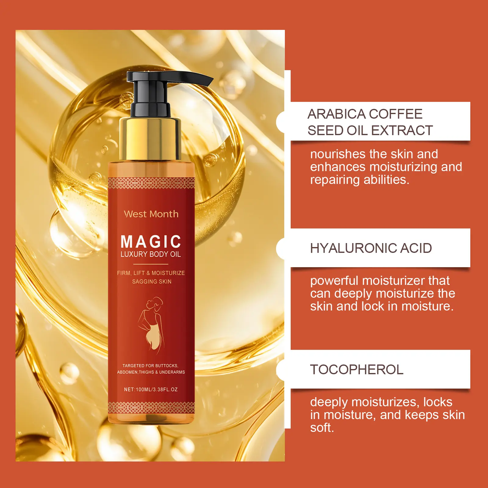 Body Firming Oil for Skin Tightening & Deep Moisturizing - West&Month 6 body firming oil moisturize soften tighten West Month 221 3878