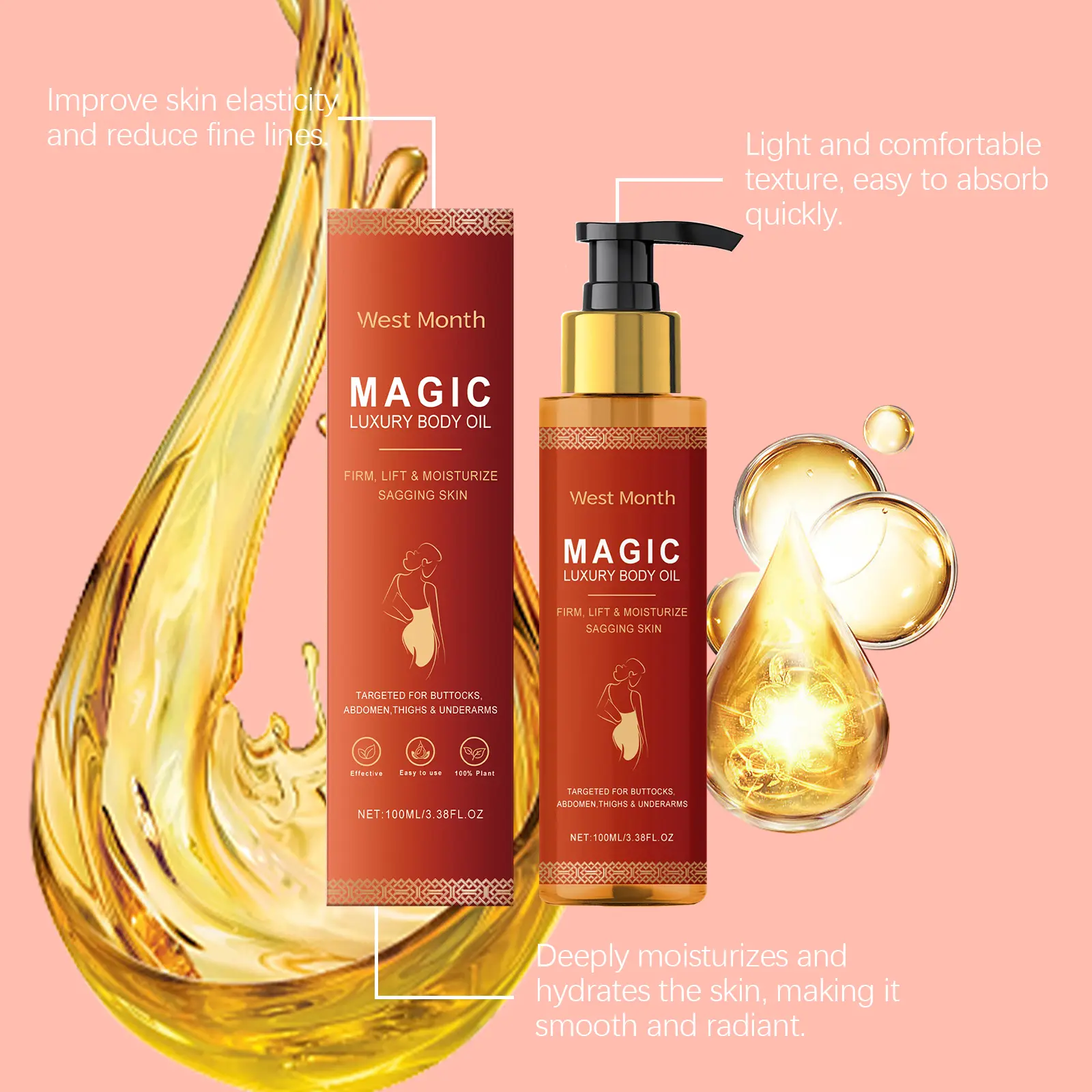 Body Firming Oil for Skin Tightening & Deep Moisturizing - West&Month 7 body firming oil moisturize soften tighten West Month 221 3879