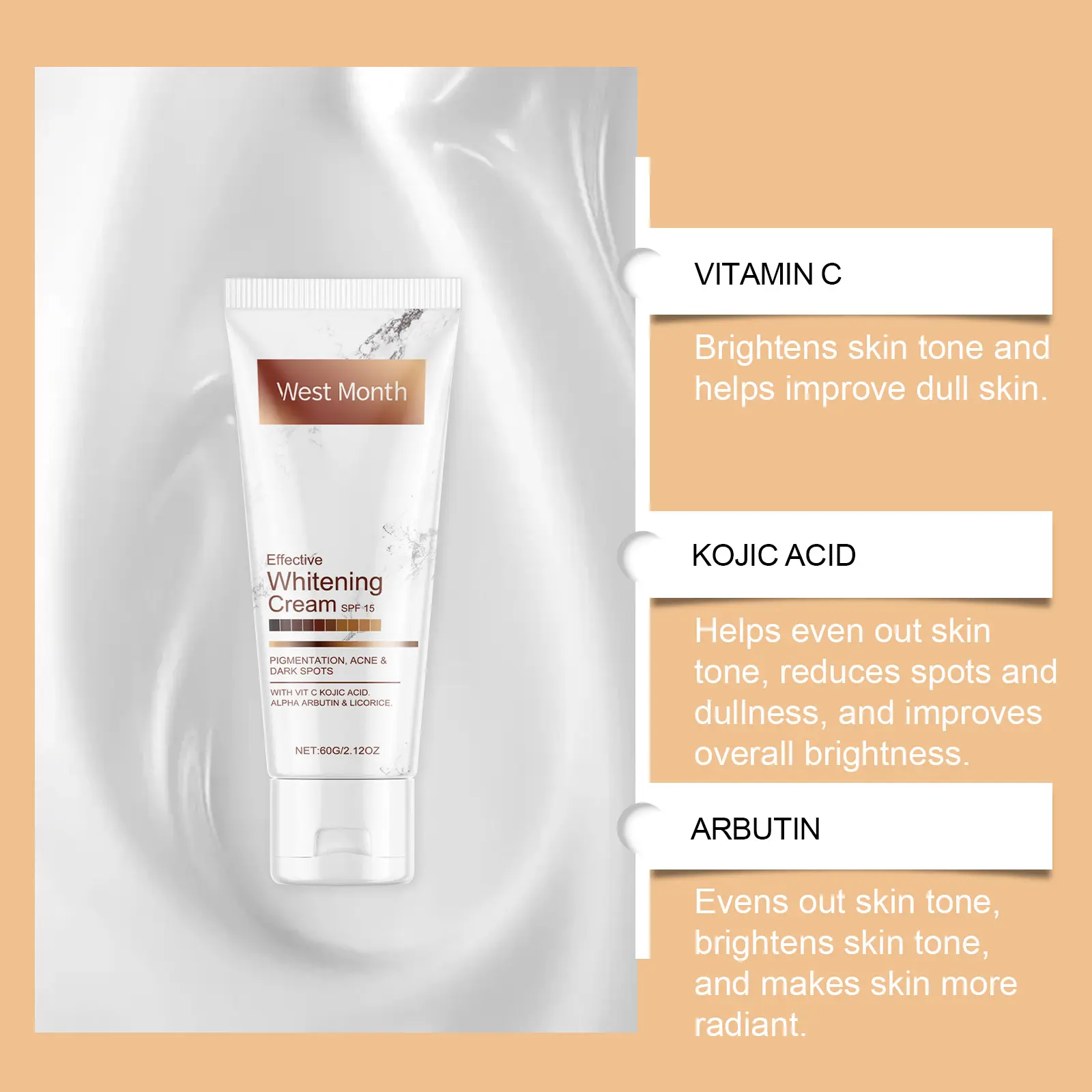 Body Moisturizing Brightening Cream with Non-Sticky Formula - West&Month 7 body moisturizing cream brighten refresh non sticky West Month 625 9104