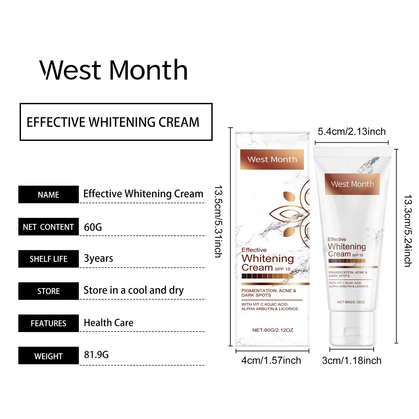 Body Moisturizing Brightening Cream with Non-Sticky Formula - West&Month 1 body moisturizing cream brighten refresh non sticky West Month 625 9107