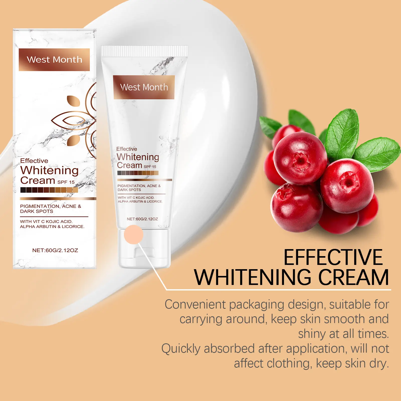 Body Moisturizing Brightening Cream with Non-Sticky Formula - West&Month 8 body moisturizing cream brighten refresh non sticky West Month 625 9109