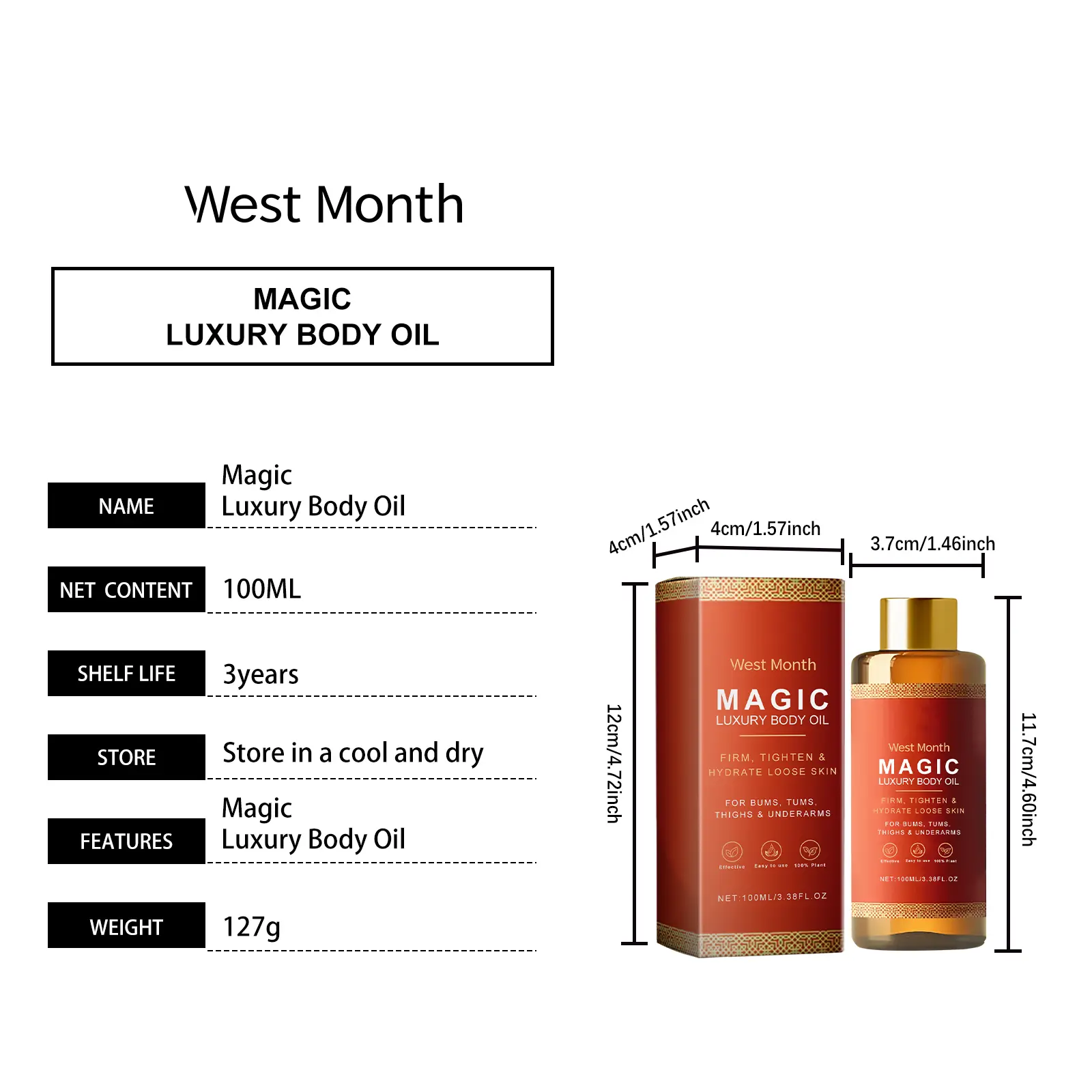 Body Moisturizing Oil for Daily Hydration and Massage - West&Month 1 body moisturizing oil daily firming brightening West Month 122 2636