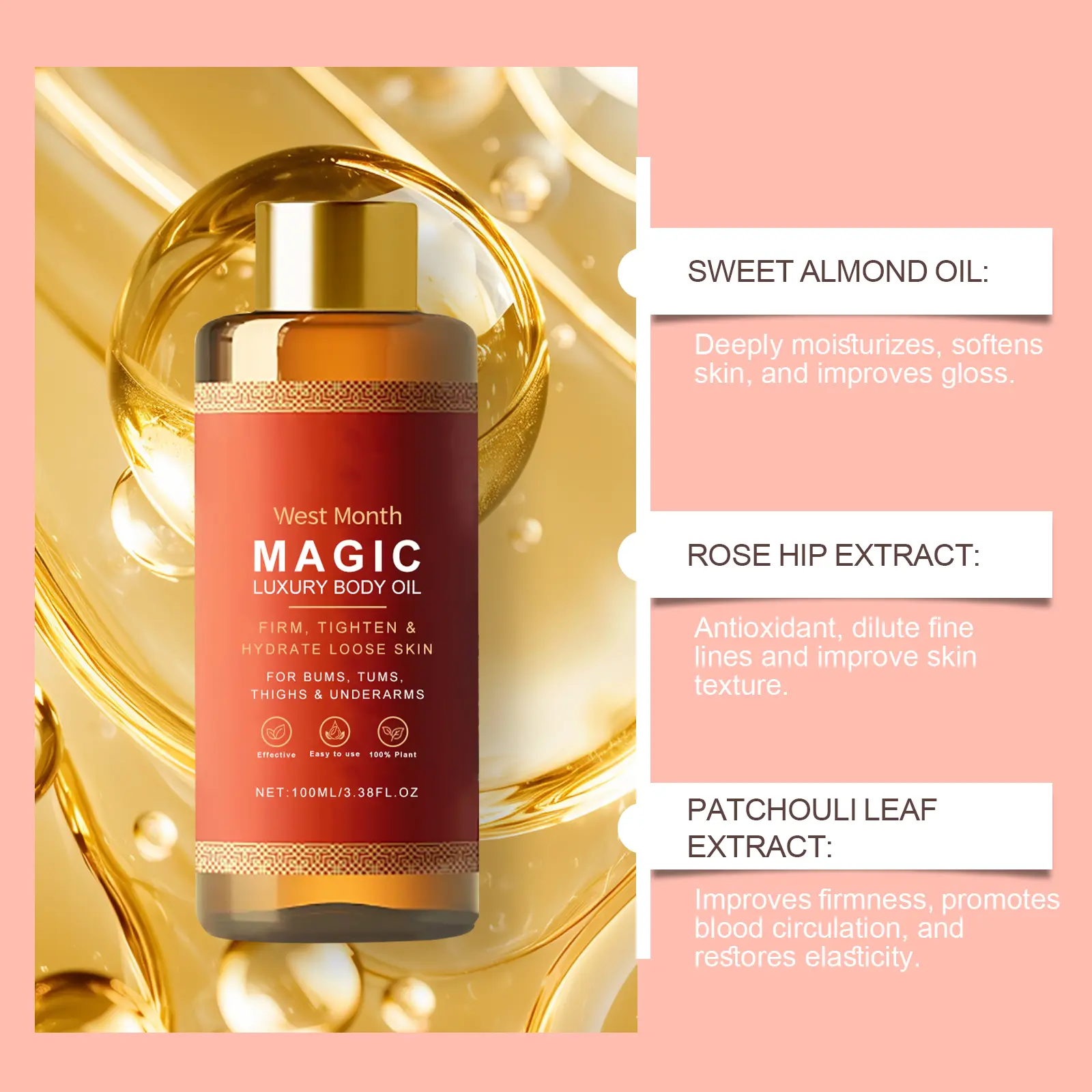 Body Moisturizing Oil for Daily Hydration and Massage - West&Month 8 body moisturizing oil daily firming brightening West Month 122 2638