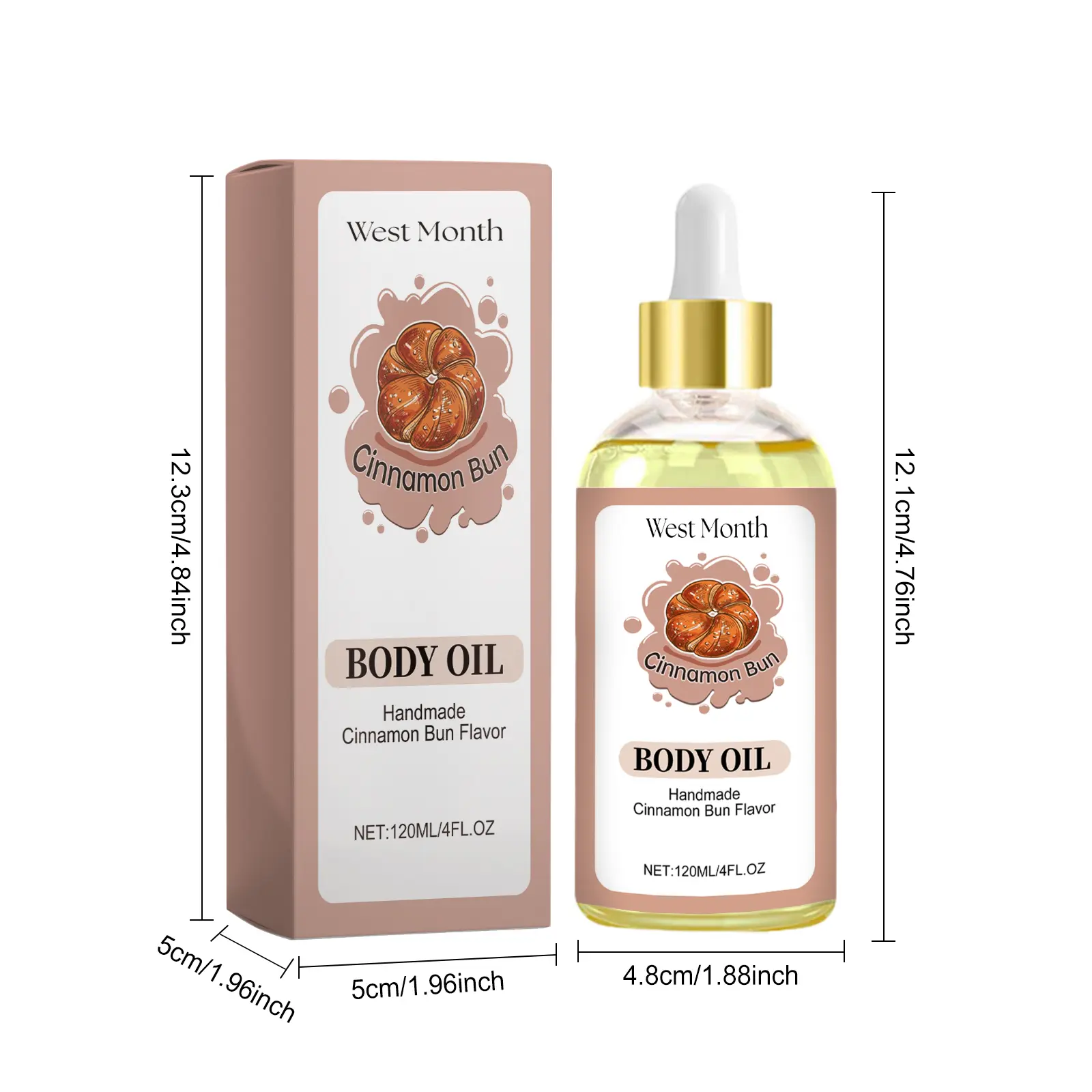 Cinnamon Bun Body Oil for Moisturizing & Firming - West&Month 1 body oil handmade cinnamon bun flavor West Month 395 6173