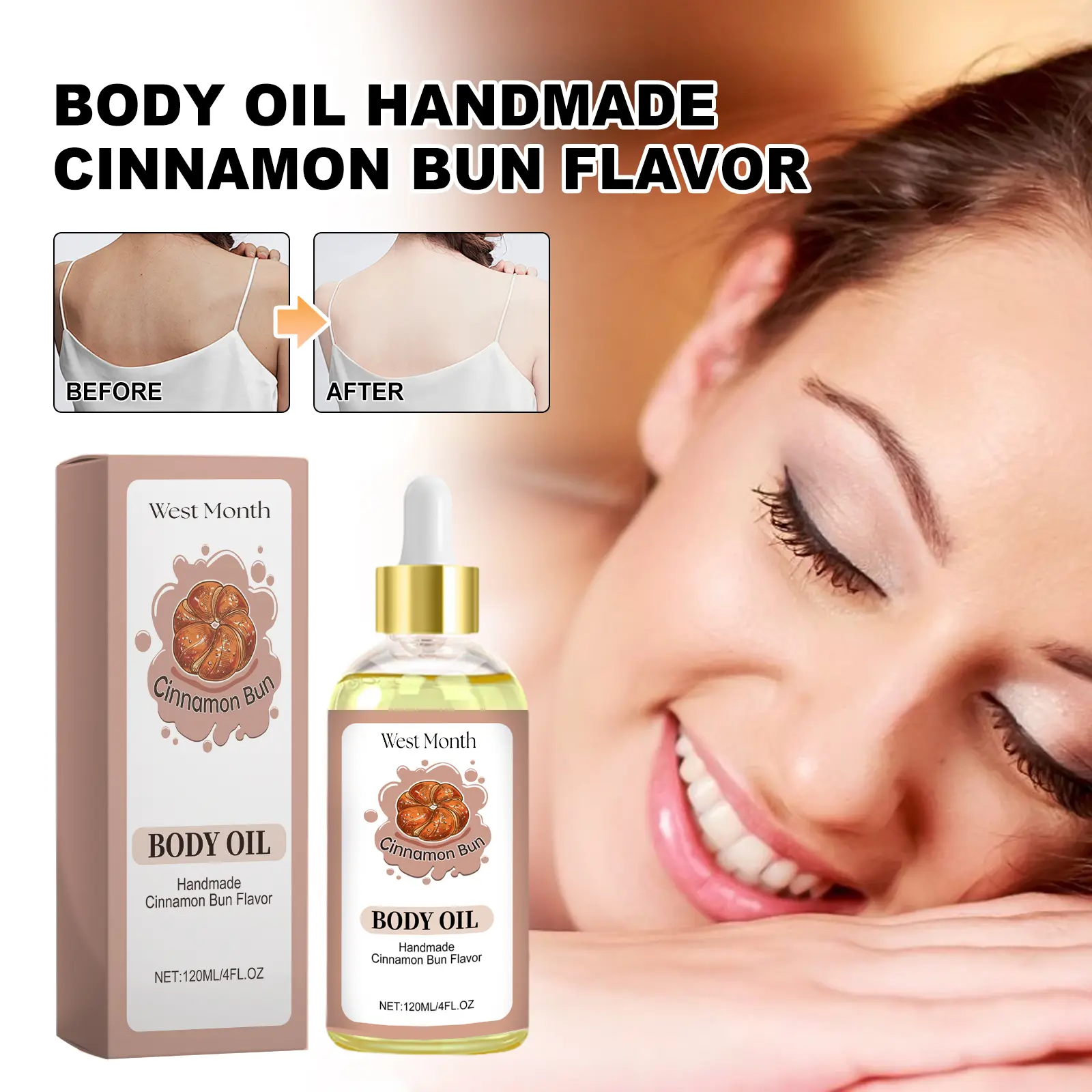 Cinnamon Bun Body Oil for Moisturizing & Firming - West&Month 2 body oil handmade cinnamon bun flavor West Month 395 6174