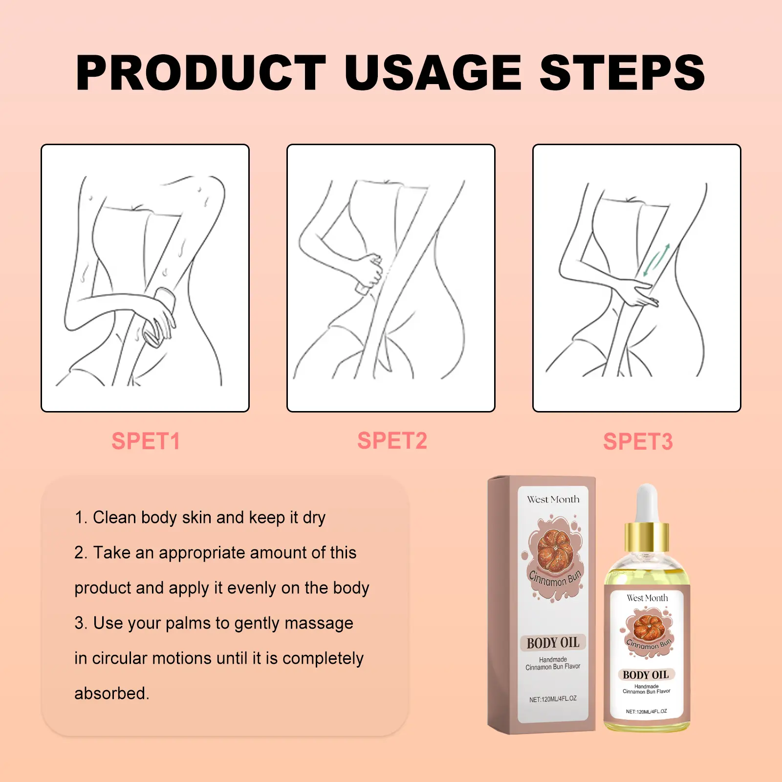 Cinnamon Bun Body Oil for Moisturizing & Firming - West&Month 4 body oil handmade cinnamon bun flavor West Month 395 6176