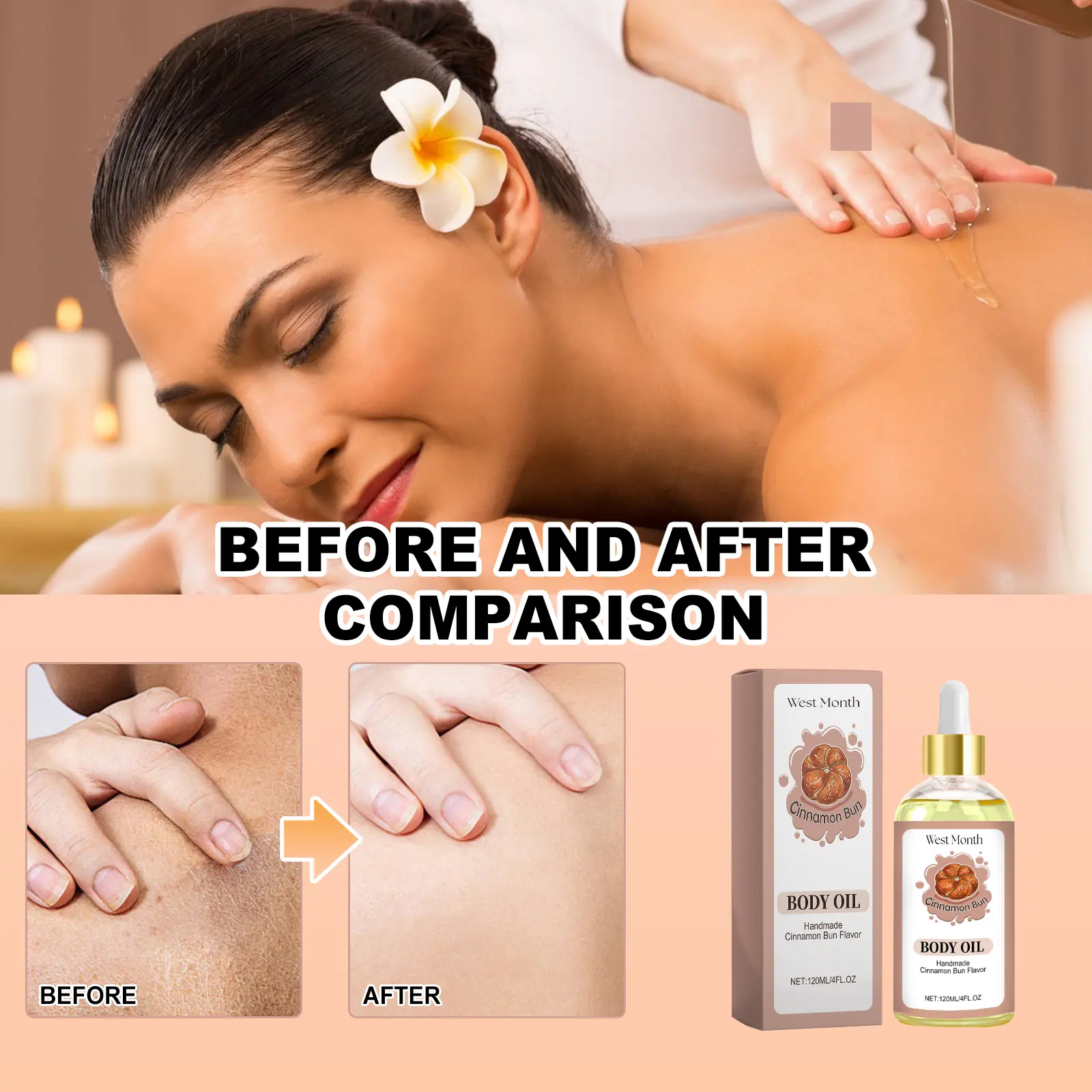 Cinnamon Bun Body Oil for Moisturizing & Firming - West&Month 8 body oil handmade cinnamon bun flavor West Month 395 6180