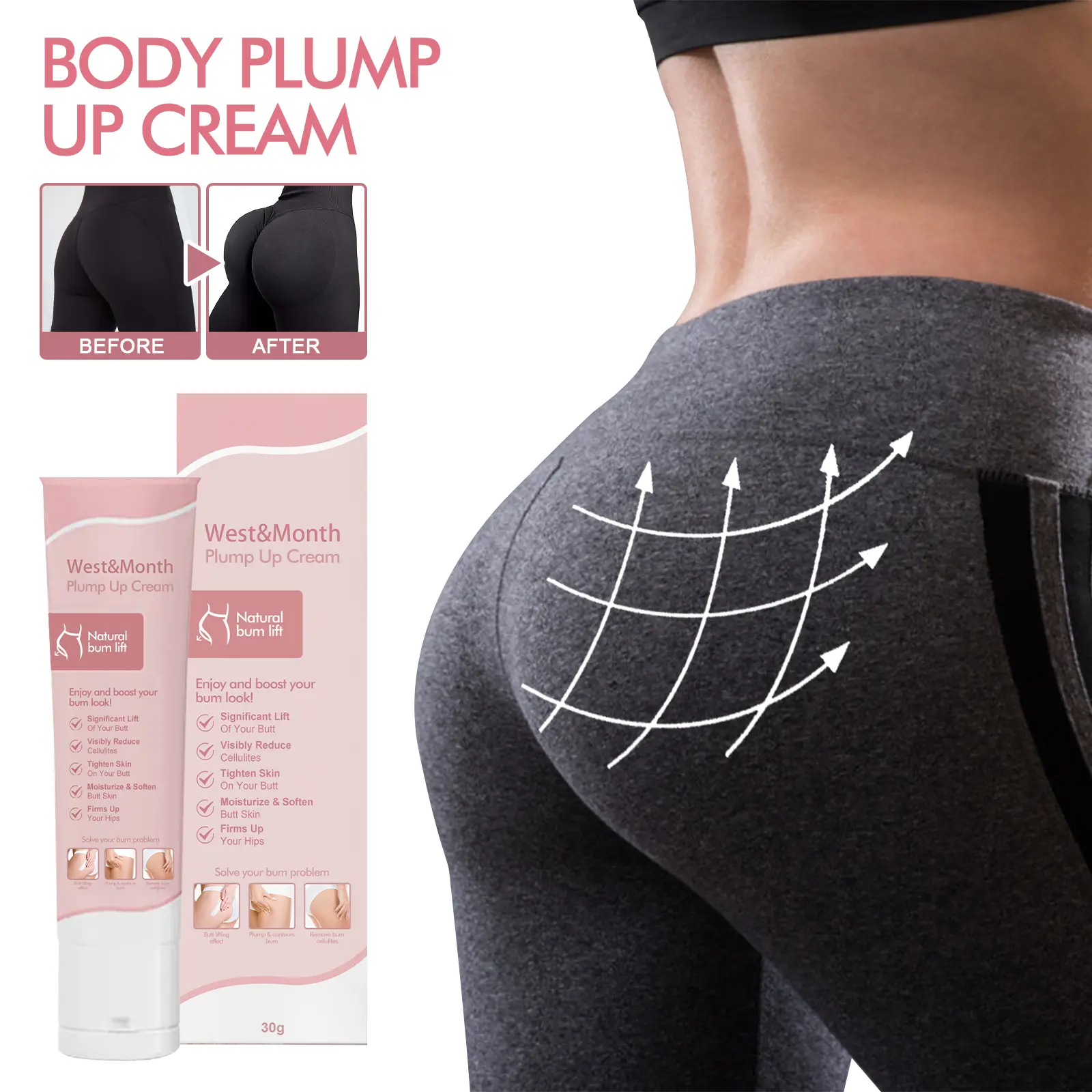 Firming and Volumizing Hip Cream for Skin Elasticity - West&Mooth 1 body plump up cream firming lifting hips West Month 039 1598