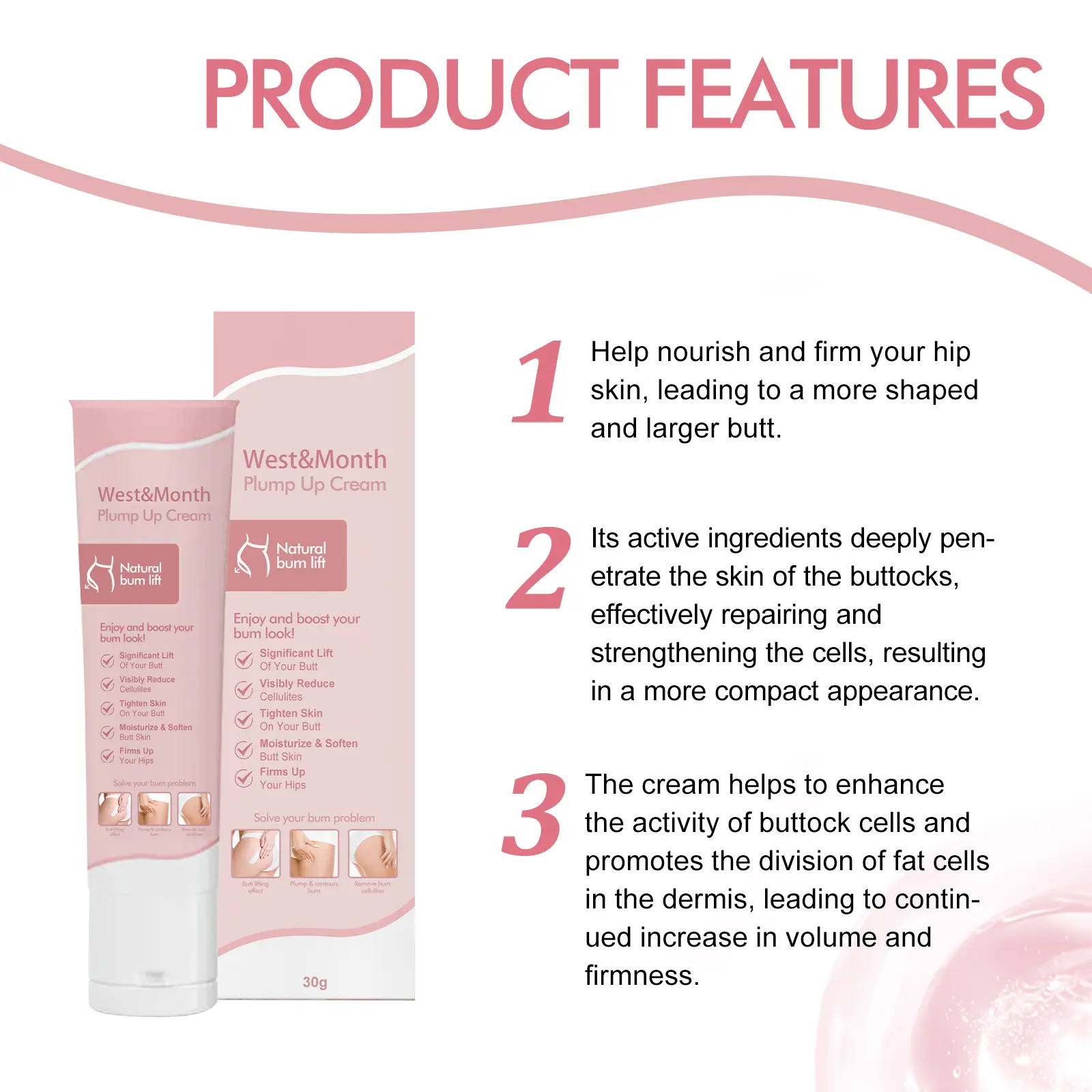 Firming and Volumizing Hip Cream for Skin Elasticity - West&Mooth 4 body plump up cream firming lifting hips West Month 039 1601