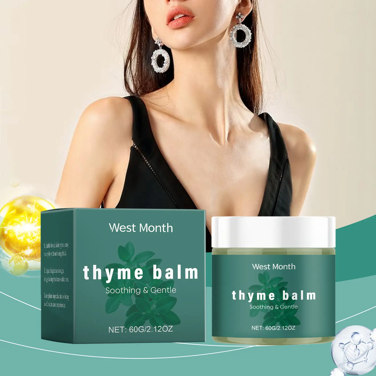 Thyme Body Cream Soothing Plant Essence Moisturizer - West&Month 2 body thyme cream plant moisturize daily West Month 632 9180