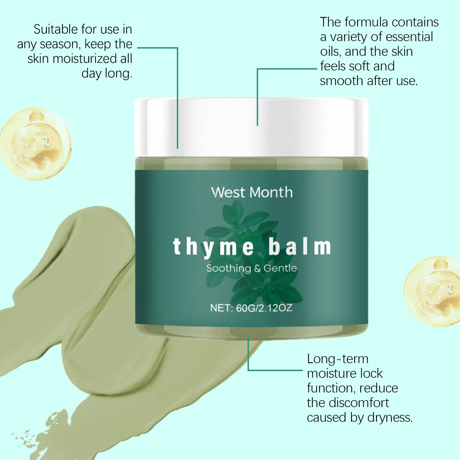 Thyme Body Cream Soothing Plant Essence Moisturizer - West&Month 6 body thyme cream plant moisturize daily West Month 632 9182