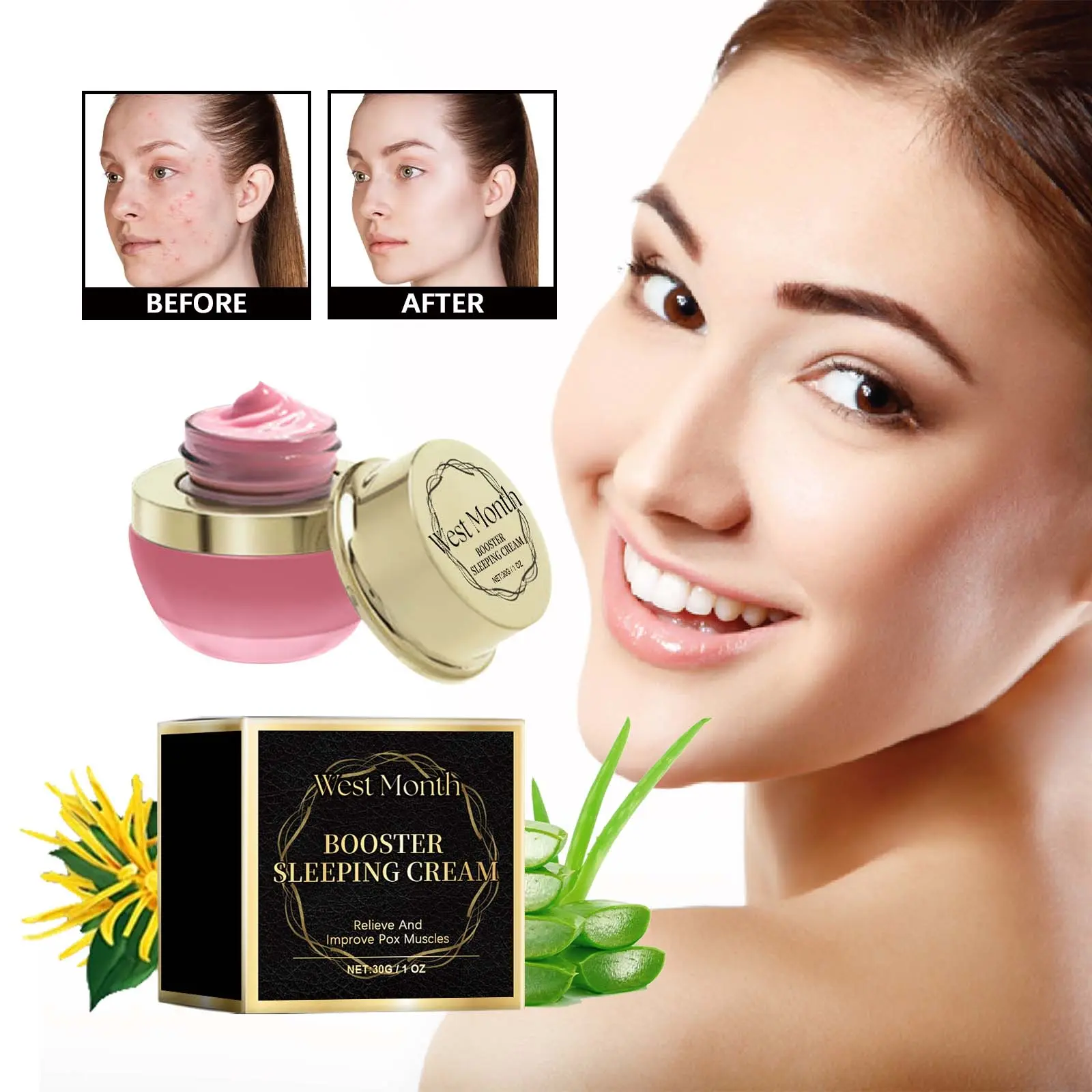 Booster Sleeping Cream Brightening & Hydrating Facial Mask West&Month 2 booster sleeping cream whiten brighten hydrate West Month 366 5774