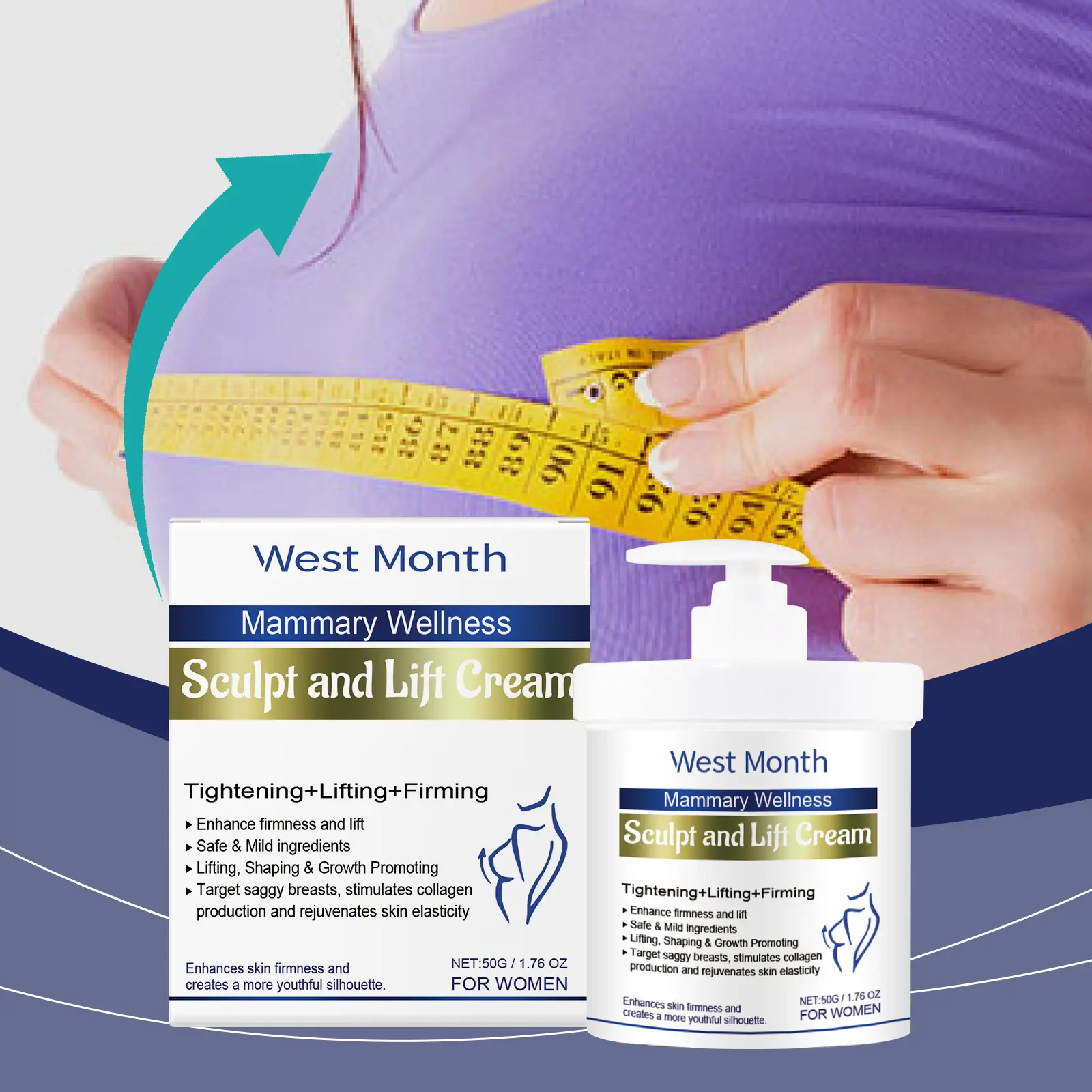 Breast Care Cream - Hydrating & Lifting Formula - West&Month 2 breast care cream hydrate lift gentle elastic West Month 609 8950
