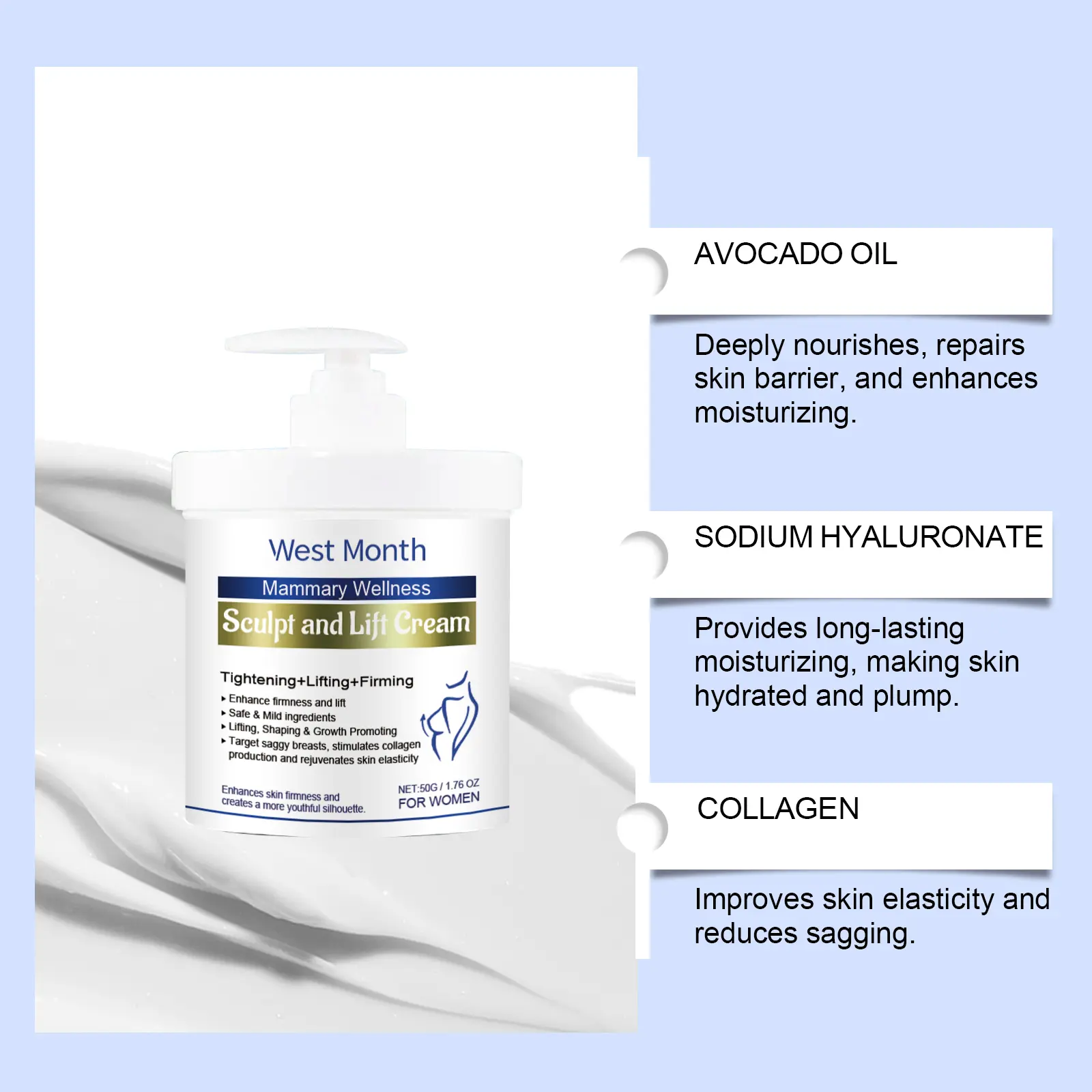 Breast Care Cream - Hydrating & Lifting Formula - West&Month 5 breast care cream hydrate lift gentle elastic West Month 609 8951