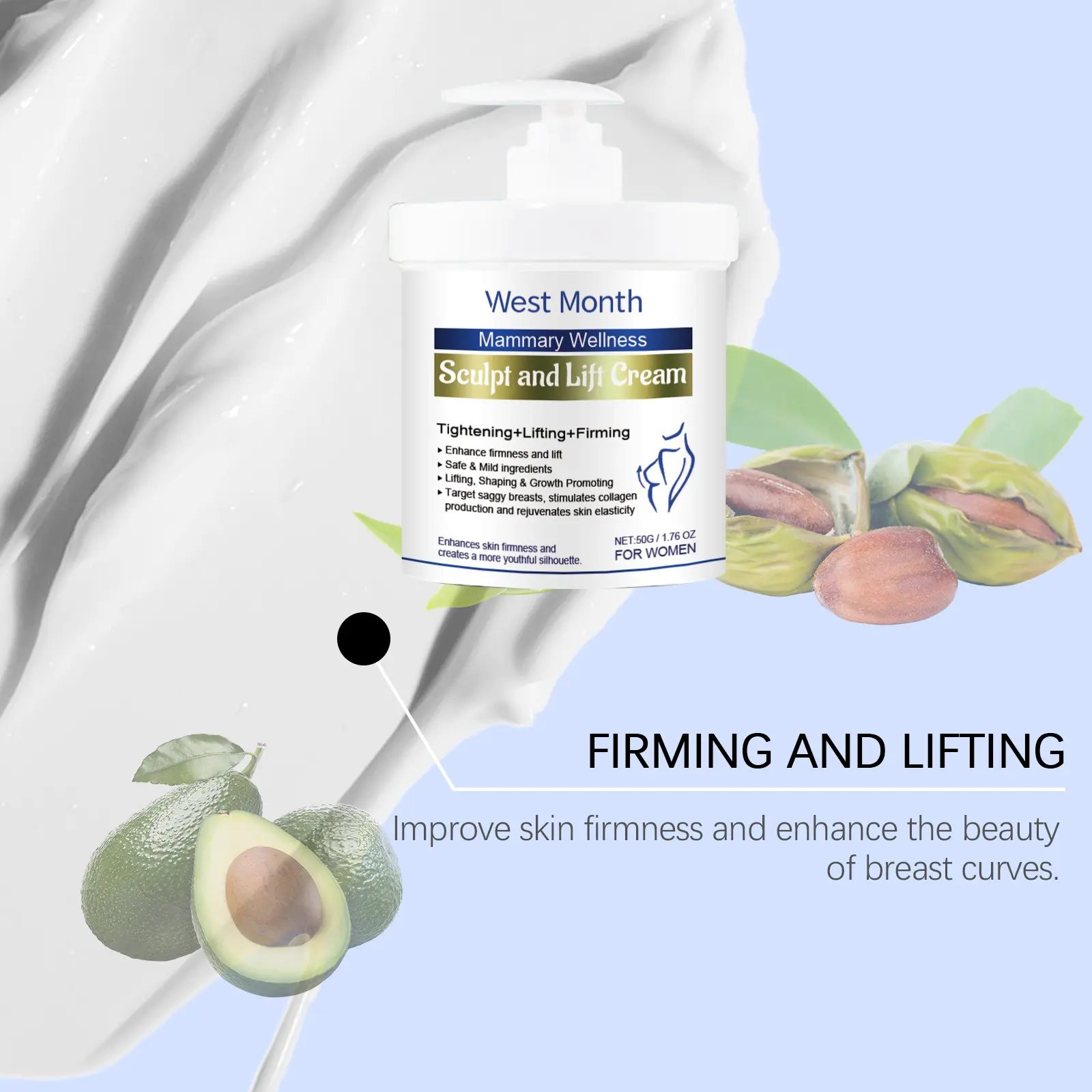 Breast Care Cream - Hydrating & Lifting Formula - West&Month 7 breast care cream hydrate lift gentle elastic West Month 609 8953