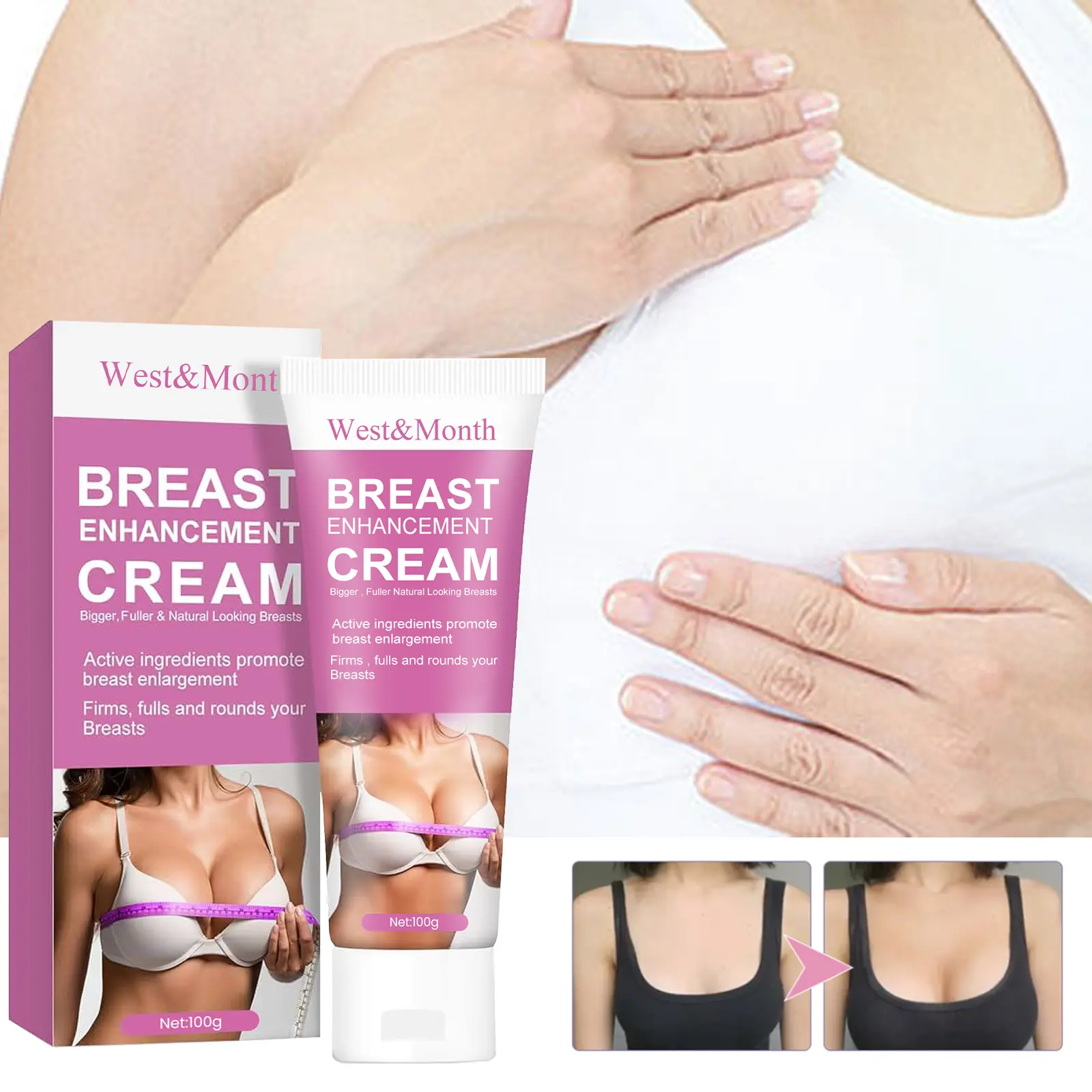 Breast Massage Cream for Skin Smoothness with Papaya Extract West&Month 2 breast cream firm highlight curves plump West Month 352 5575