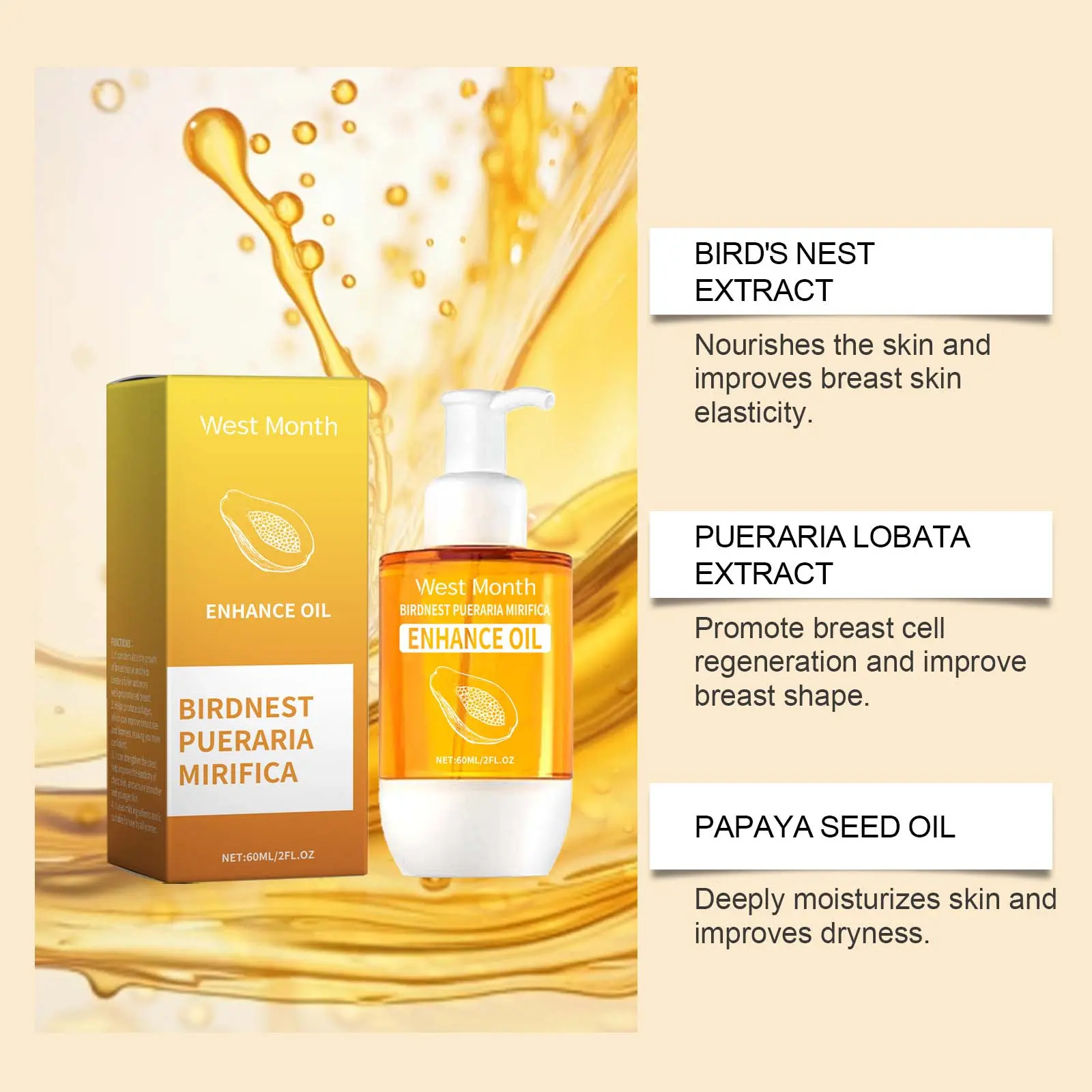 Breast Massage Oil Hydrating & Moisturizing Formula West&Month 6 breast filling massage oil West Month 078 2074