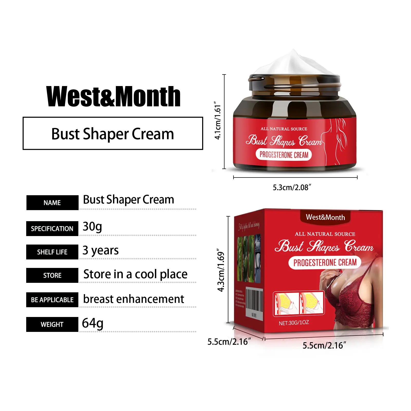 Breast Massage Cream Skin Nourishing Treatment - West&Month 1 breast massage cream firming volumizing West Month 112 2525