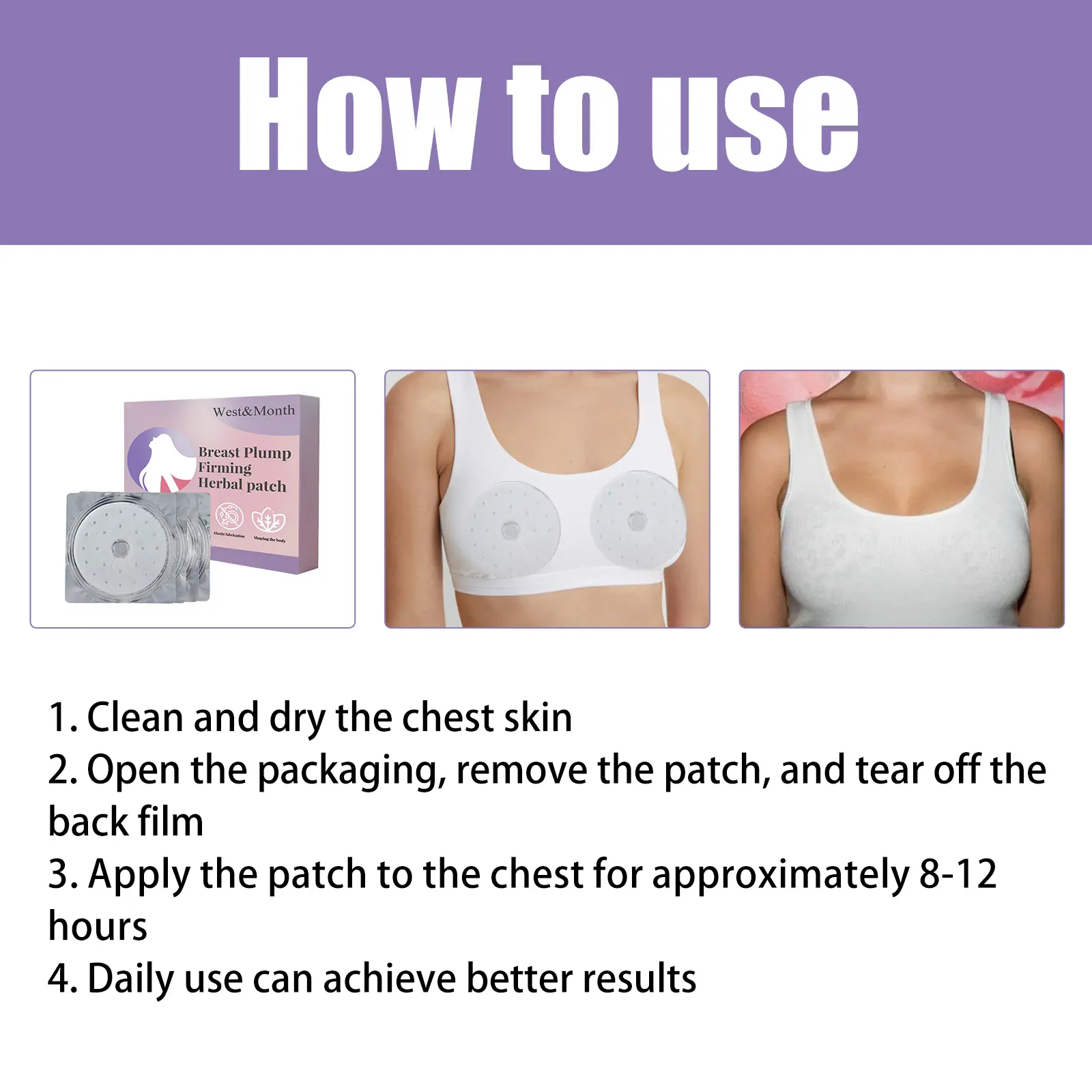 Herbal Breast Support Patch for Skin Nourishment - West&Month 3 breast plump patch herbal anti sag massage West Month 376 5910