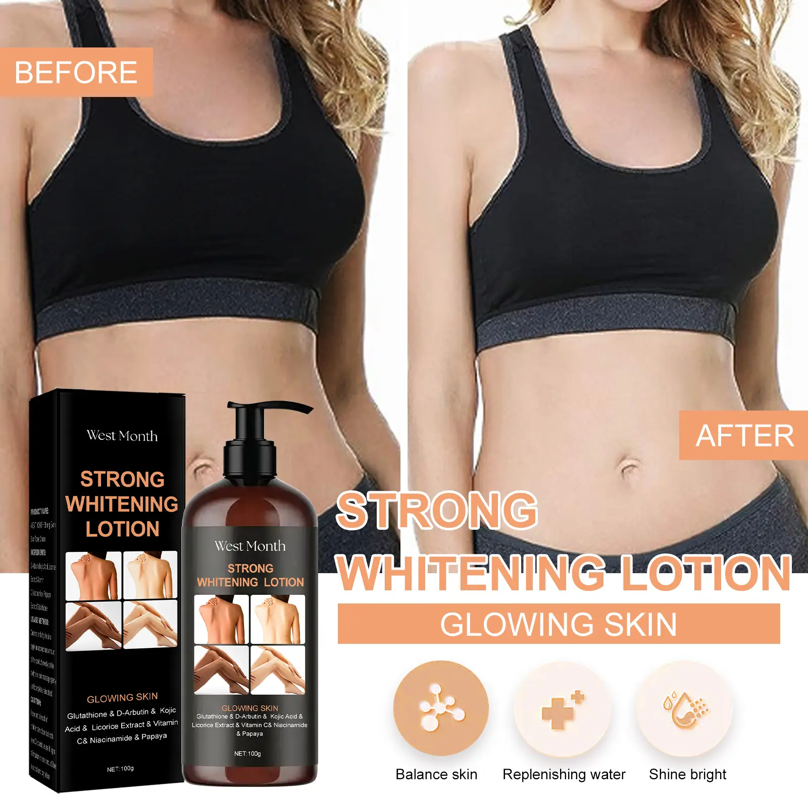 Brightening Body Lotion for Skin Tone Improvement - West&Month 6 brightening body lotion moisturizing repairing West Month 059 1850