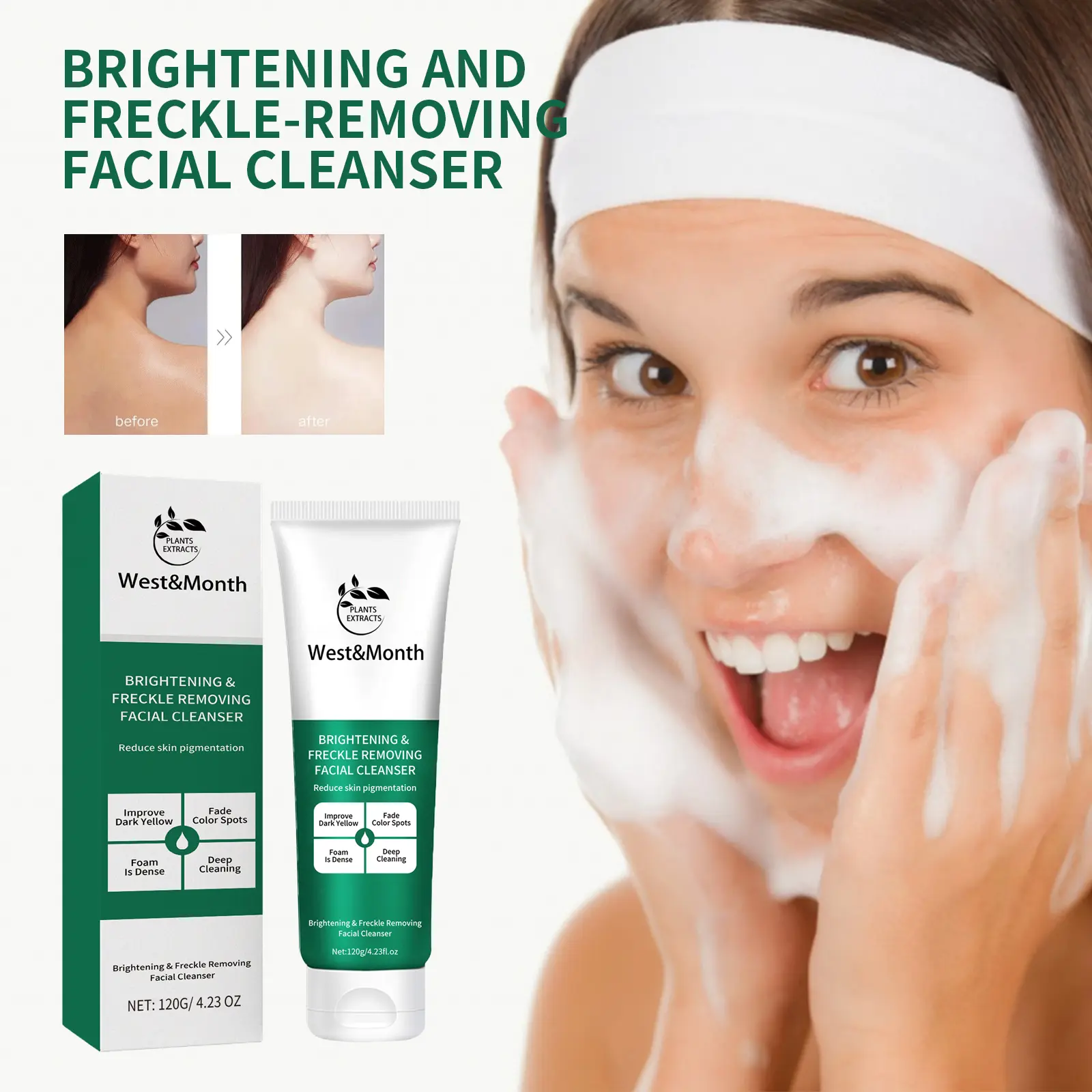 Brightening Facial Cleanser Moisturizing & Non-Tightening - West&Month 2 brightening freckle cleanser clean moisturize West Month 208 3707