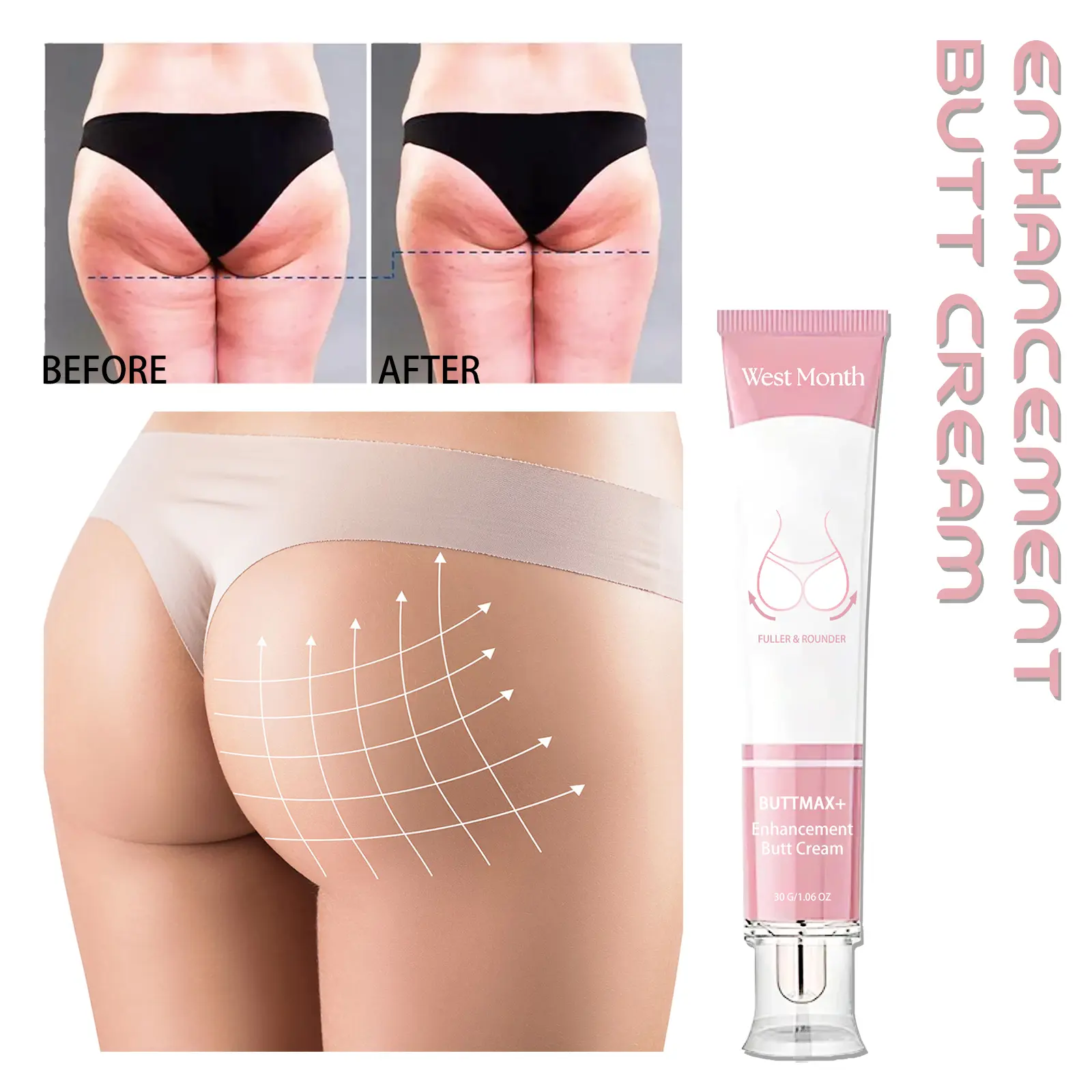 Butt Lift Cream for Firming, Toning & Moisturizing - West&Month 8 butt lift cream sculpting firming toning West Month 084 2159