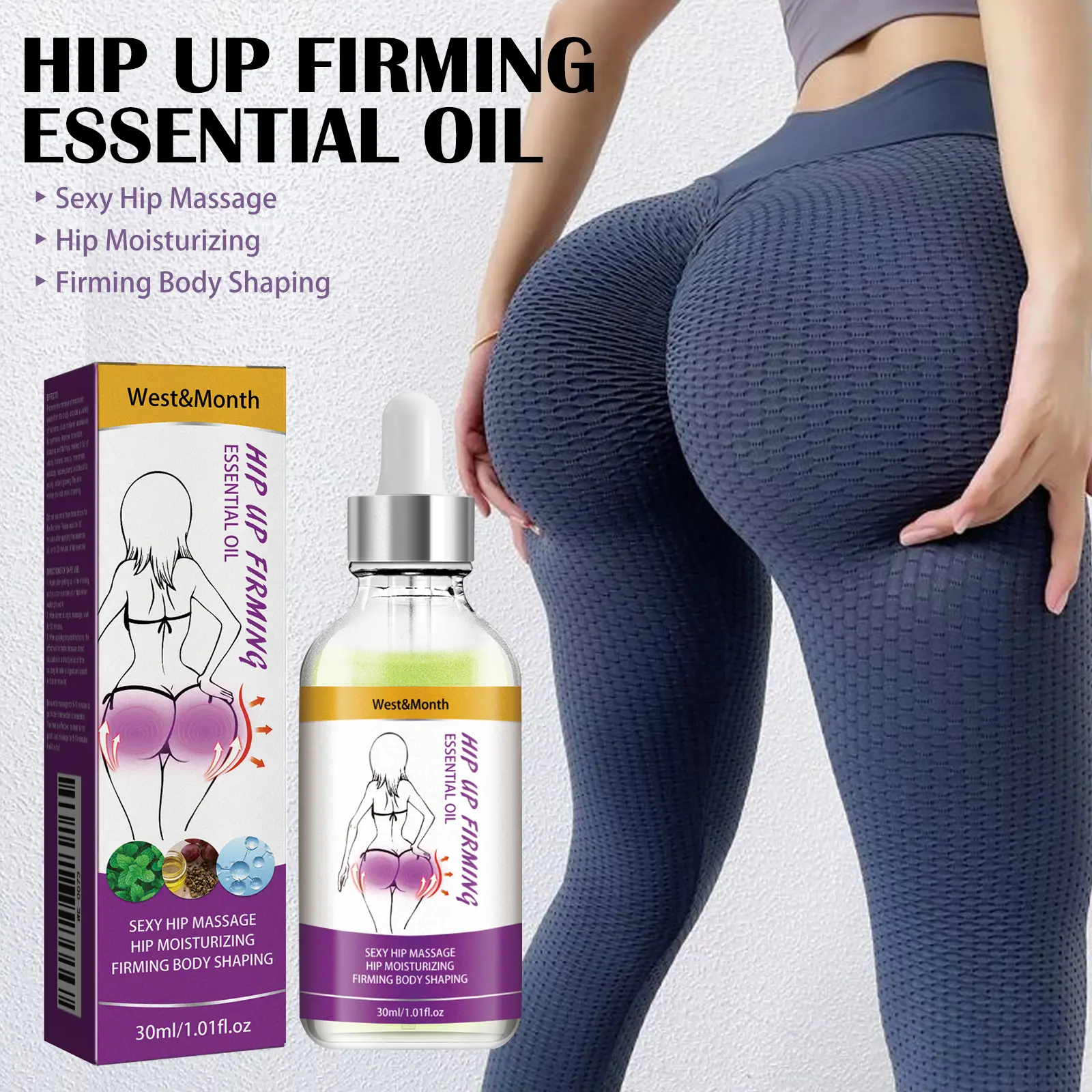 Butt Massage Oil for Firming & Contouring - West&Month 2 butt massage oil lift firm highlight lines West Month 658 9451