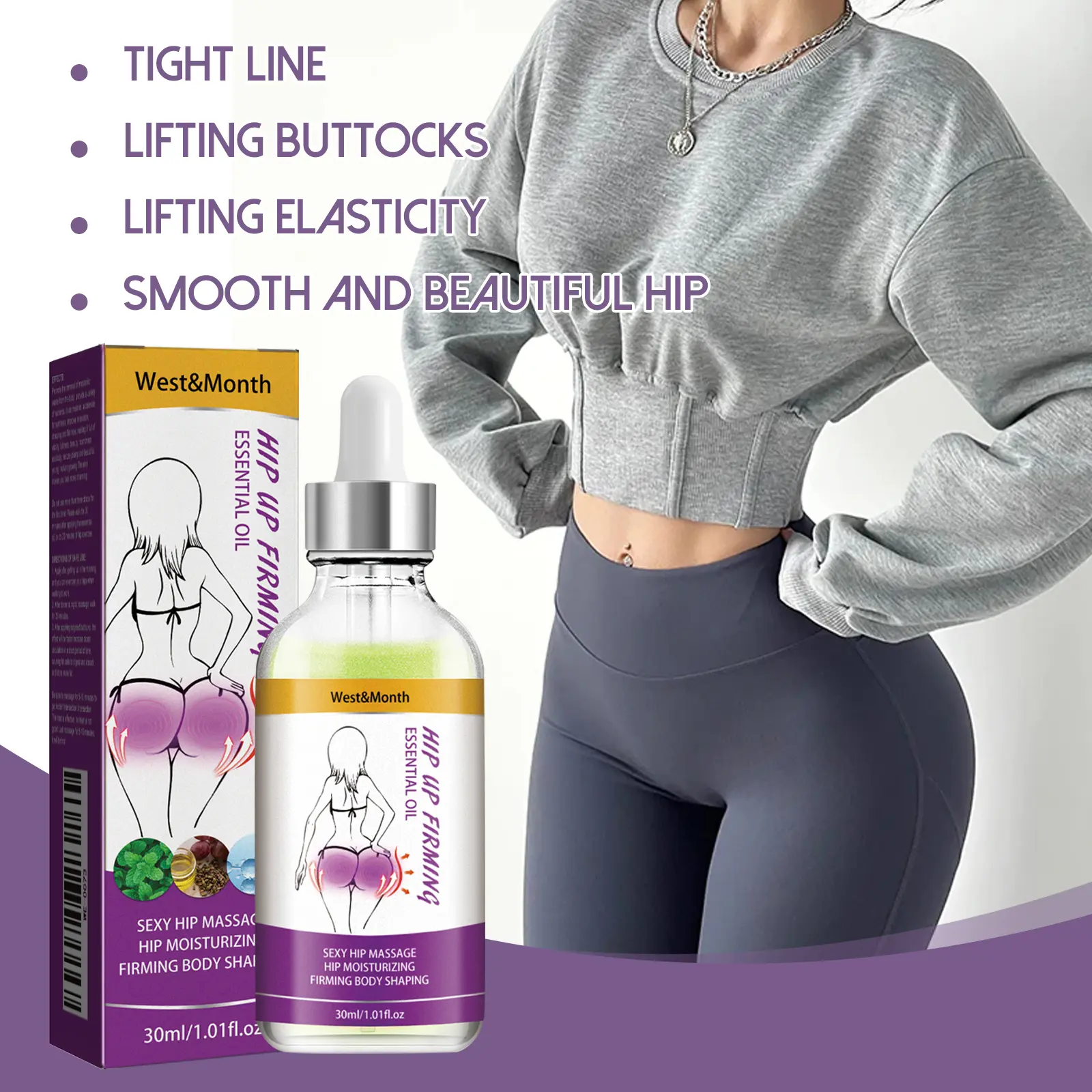 Butt Massage Oil for Firming & Contouring - West&Month 7 butt massage oil lift firm highlight lines West Month 658 9453