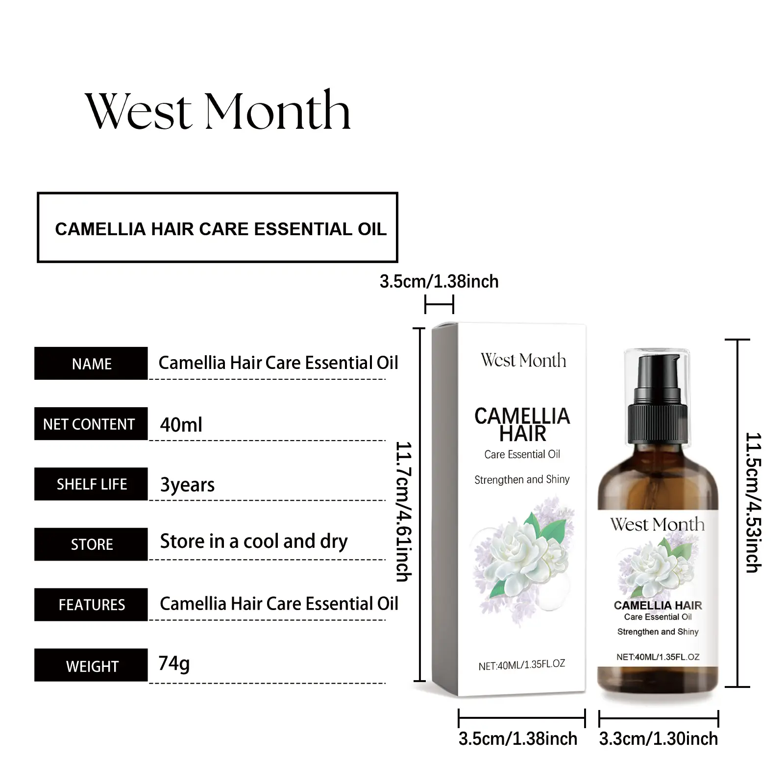 Camellia Hair Oil for Dry Hair - Nourishing & Softening - West&Month 1 camellia hair oil nourish dry soften West Month 160 3118