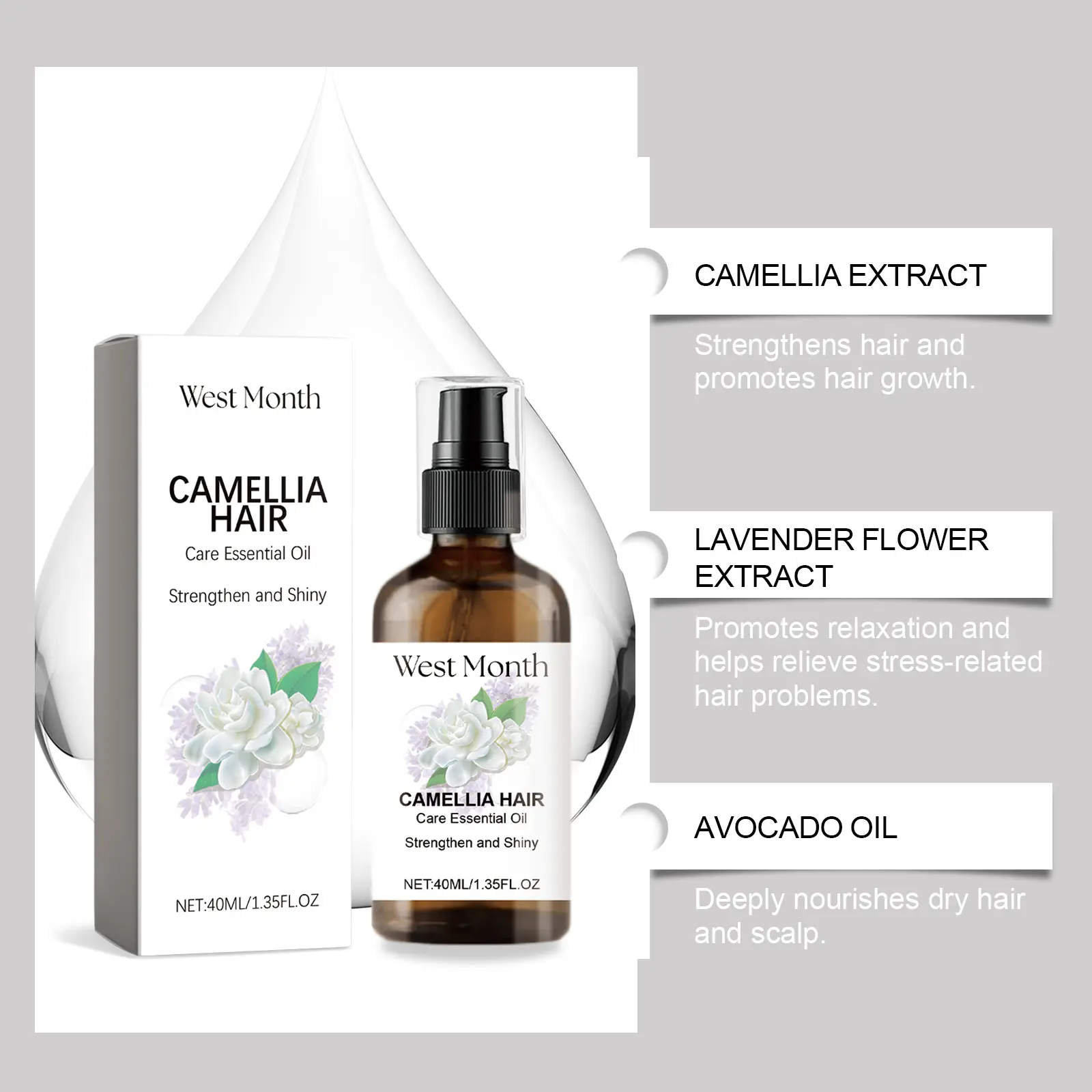 Camellia Hair Oil for Dry Hair - Nourishing & Softening - West&Month 5 camellia hair oil nourish dry soften West Month 160 3122
