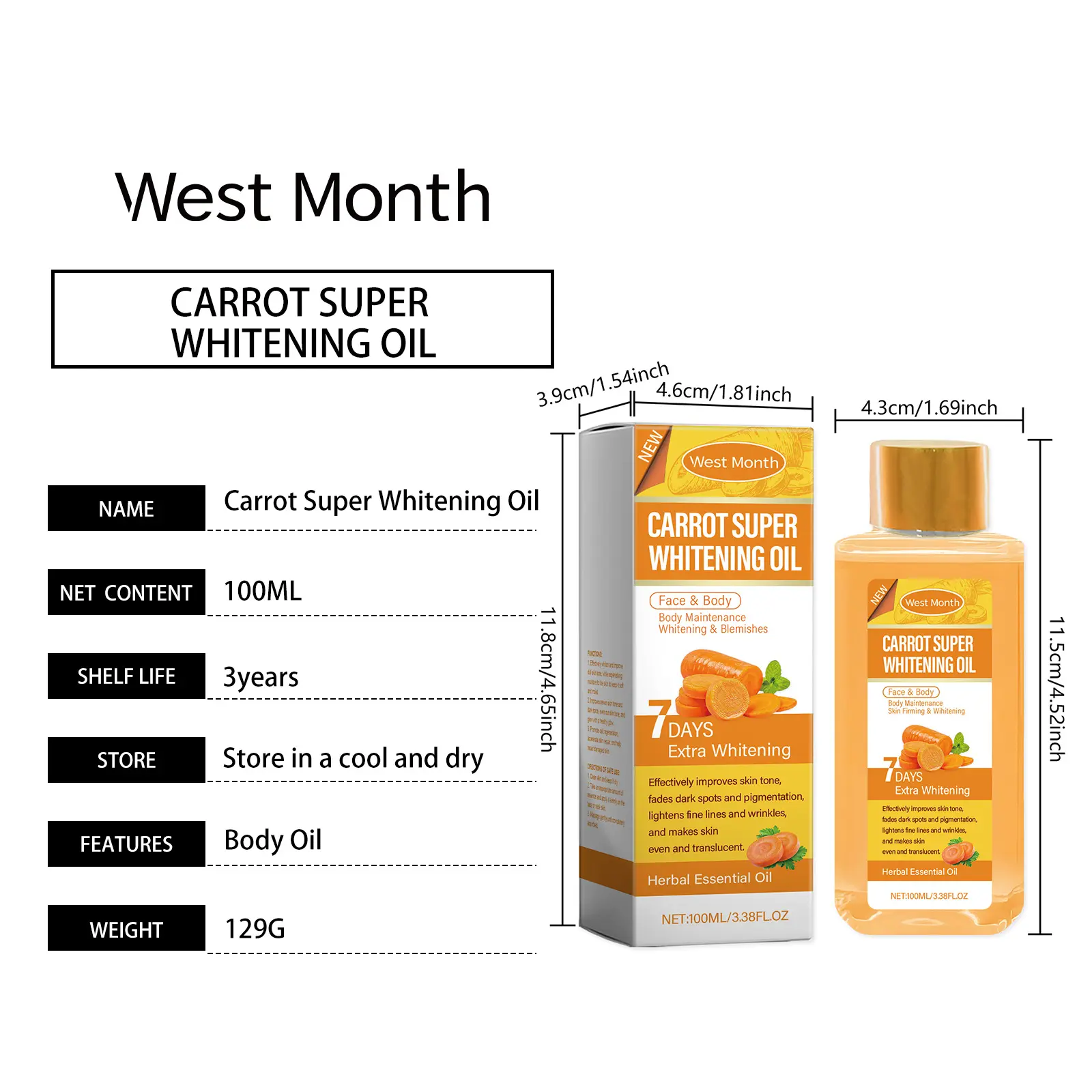 Carrot Body Oil Daily Moisturizer for Delicate Skin - West&Month 1 carrot body whitening oil daily moisturizing West Month 032 1513