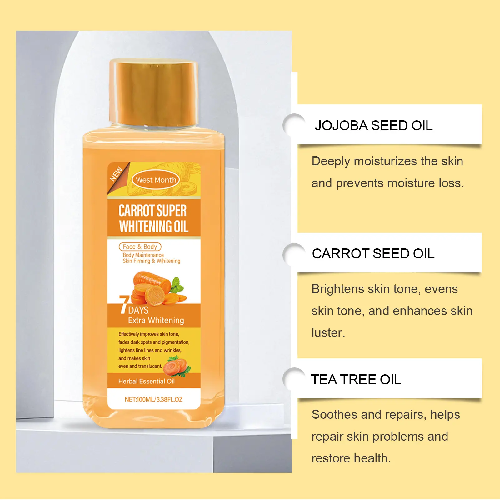 Carrot Body Oil Daily Moisturizer for Delicate Skin - West&Month 7 carrot body whitening oil daily moisturizing West Month 032 1515